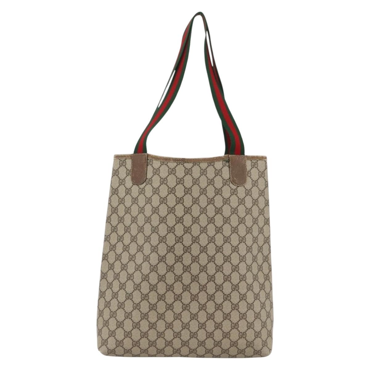 GUCCI GG Supreme Web Sherry Line Tote Bag PVC Beige Gold 39 02 003 Auth BSZ492