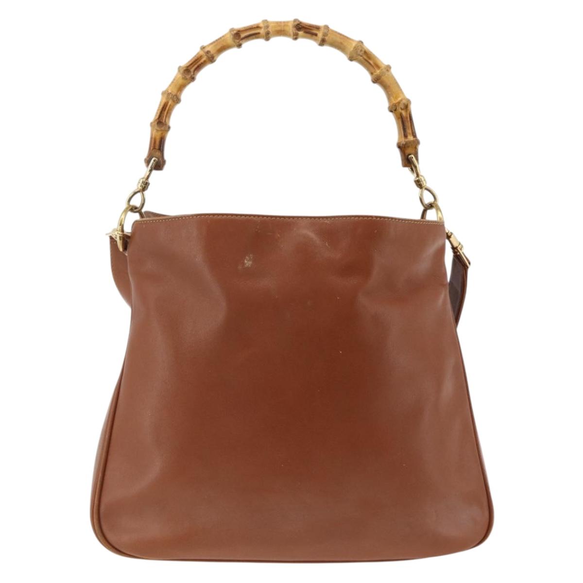 GUCCI Bamboo Hand Bag Leather 2way Brown Gold 001 2113 1638 Auth BSZ494