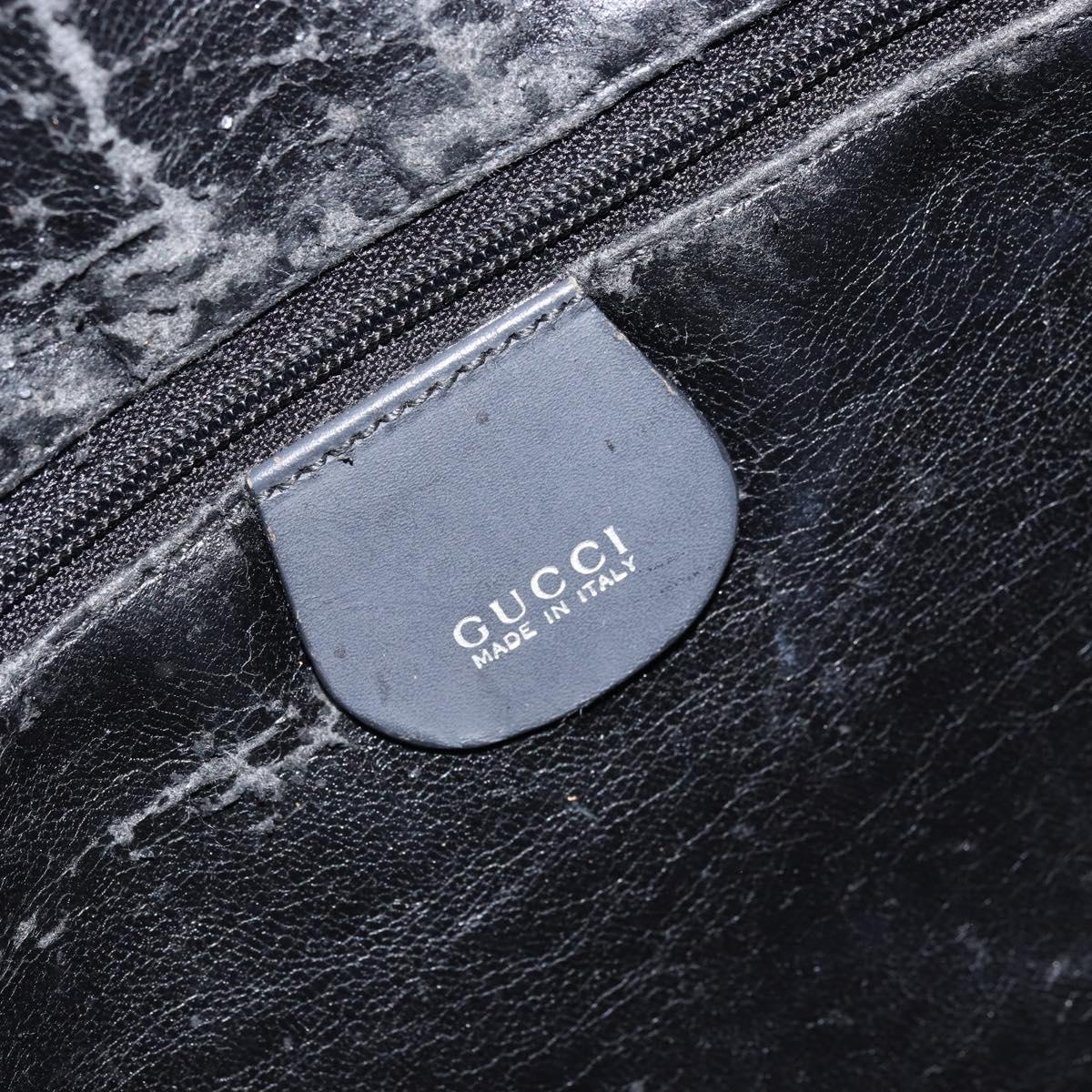 GUCCI Bamboo Hand Bag Leather 2way Black Gold 001 1705 1638 Auth BSZ495