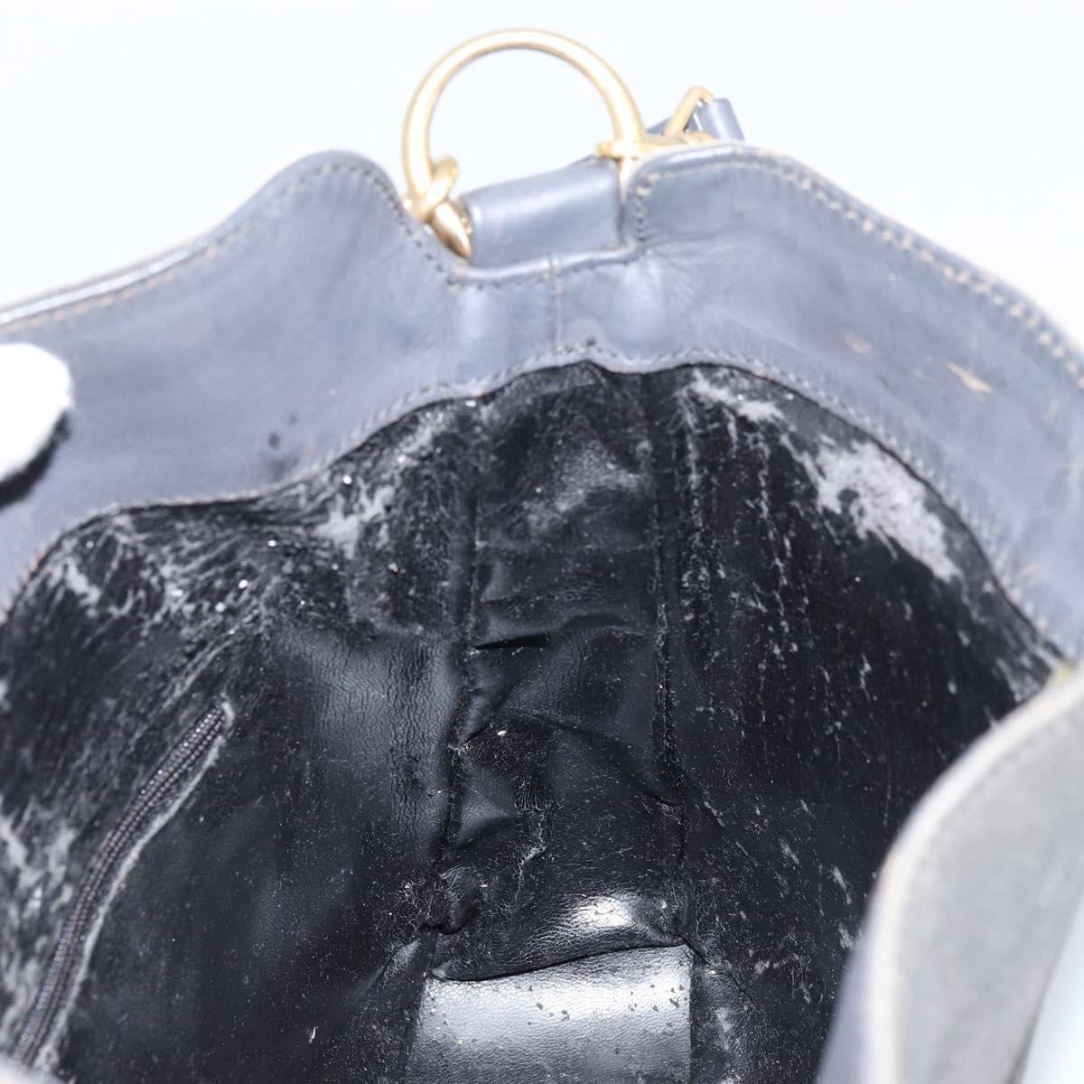 GUCCI Bamboo Hand Bag Leather 2way Black Gold 001 1705 1638 Auth BSZ495