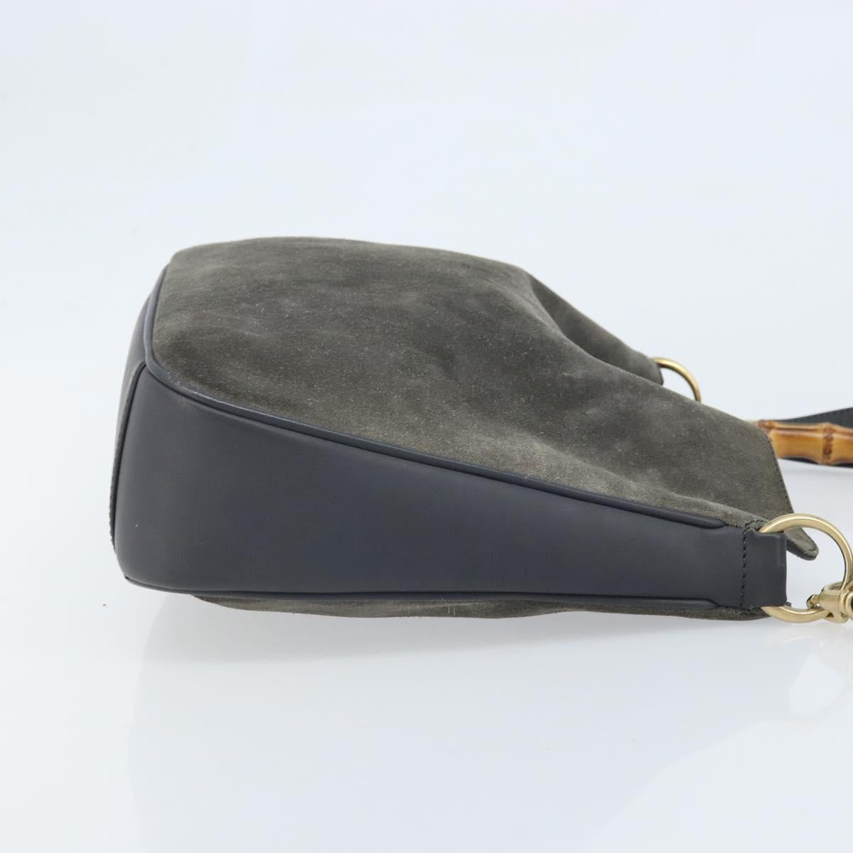 GUCCI Bamboo Hand Bag Leather 2way Black Gold 001 1705 1638 Auth BSZ495