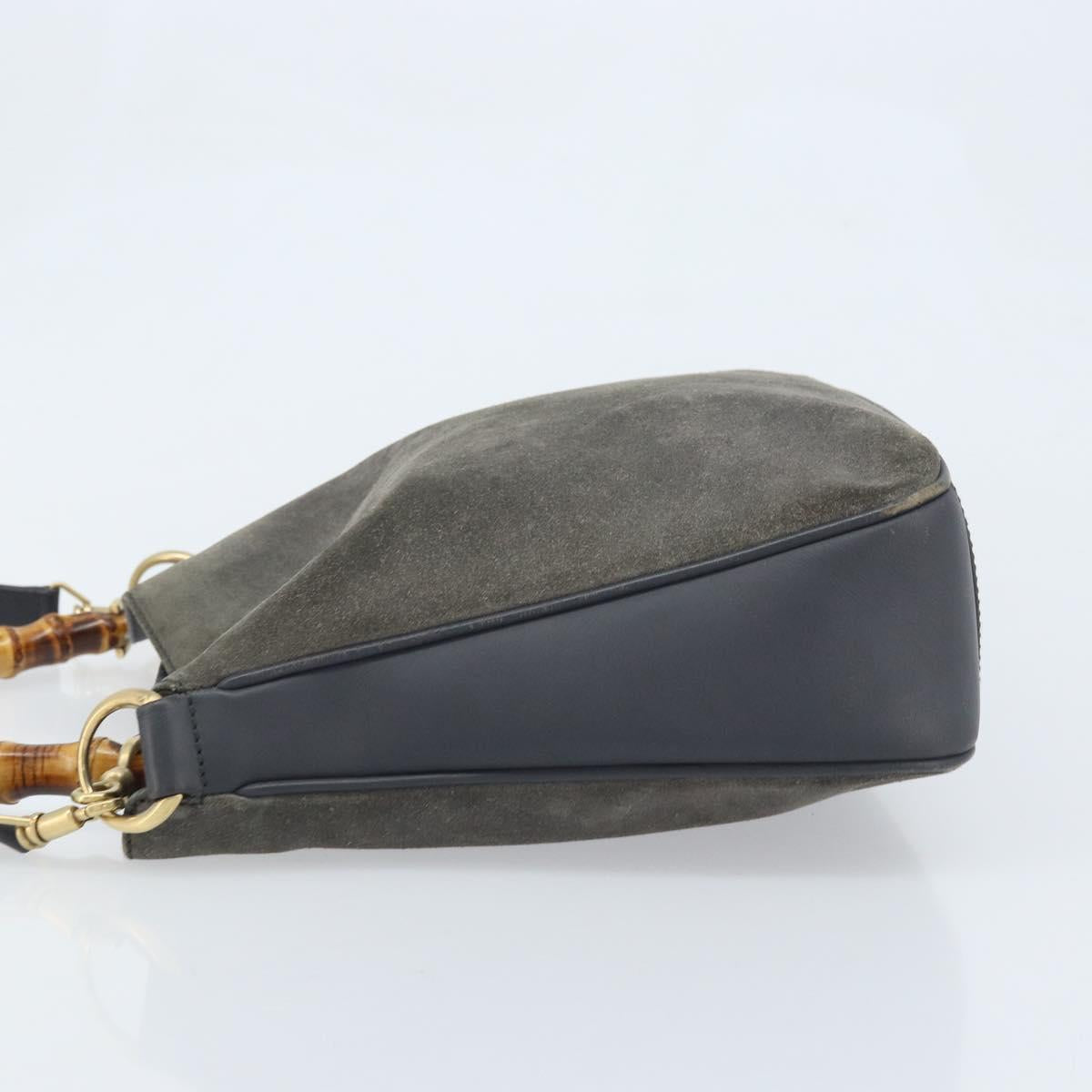 GUCCI Bamboo Hand Bag Leather 2way Black Gold 001 1705 1638 Auth BSZ495