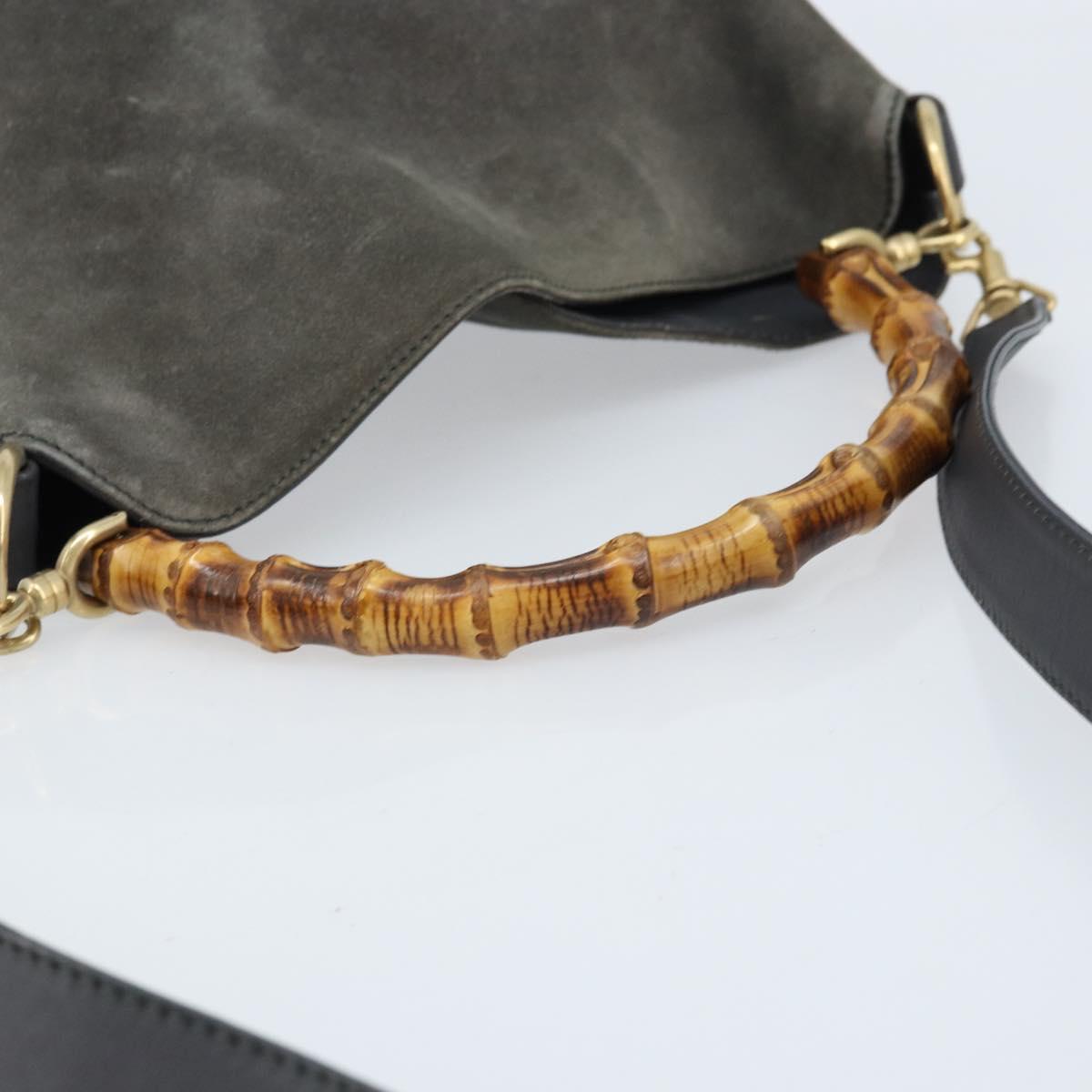 GUCCI Bamboo Hand Bag Leather 2way Black Gold 001 1705 1638 Auth BSZ495