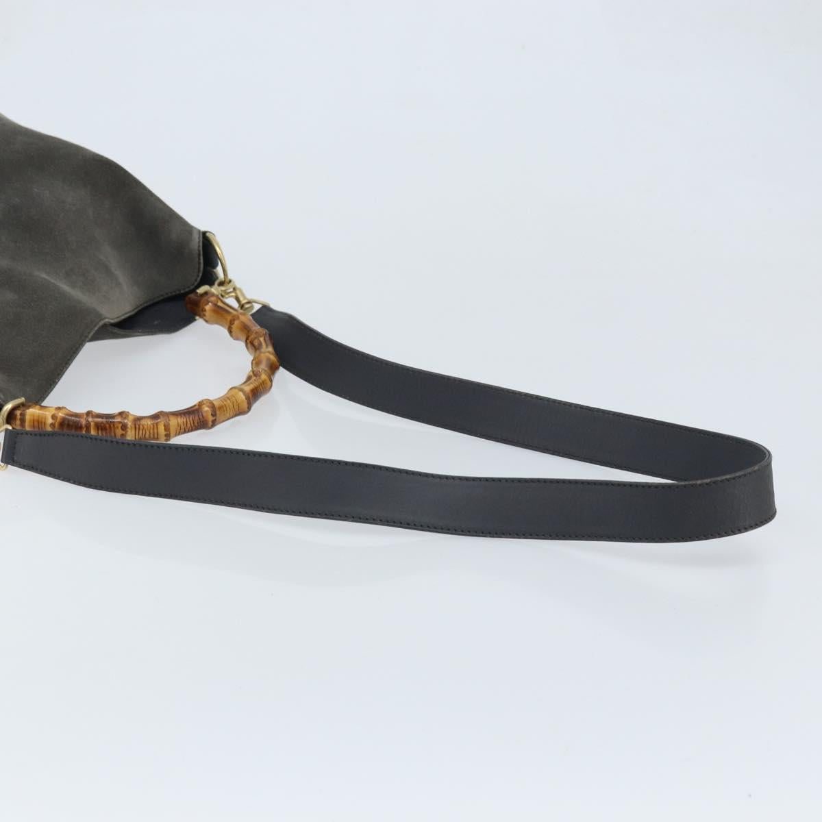 GUCCI Bamboo Hand Bag Leather 2way Black Gold 001 1705 1638 Auth BSZ495