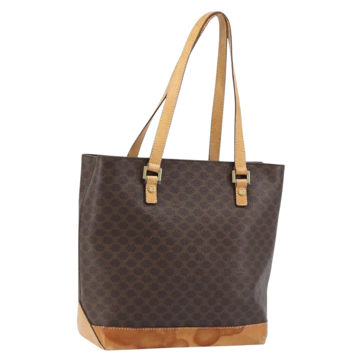 CELINE Macadam Canvas Tote Bag PVC Leather Brown Gold Auth BSZ496