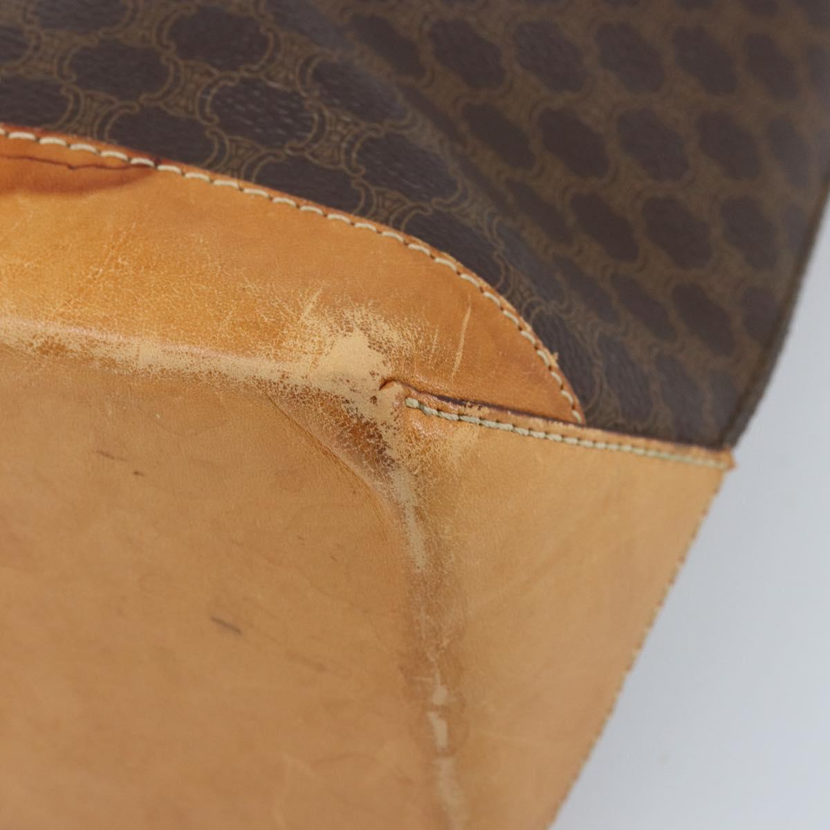 CELINE Macadam Canvas Tote Bag PVC Leather Brown Gold Auth BSZ496