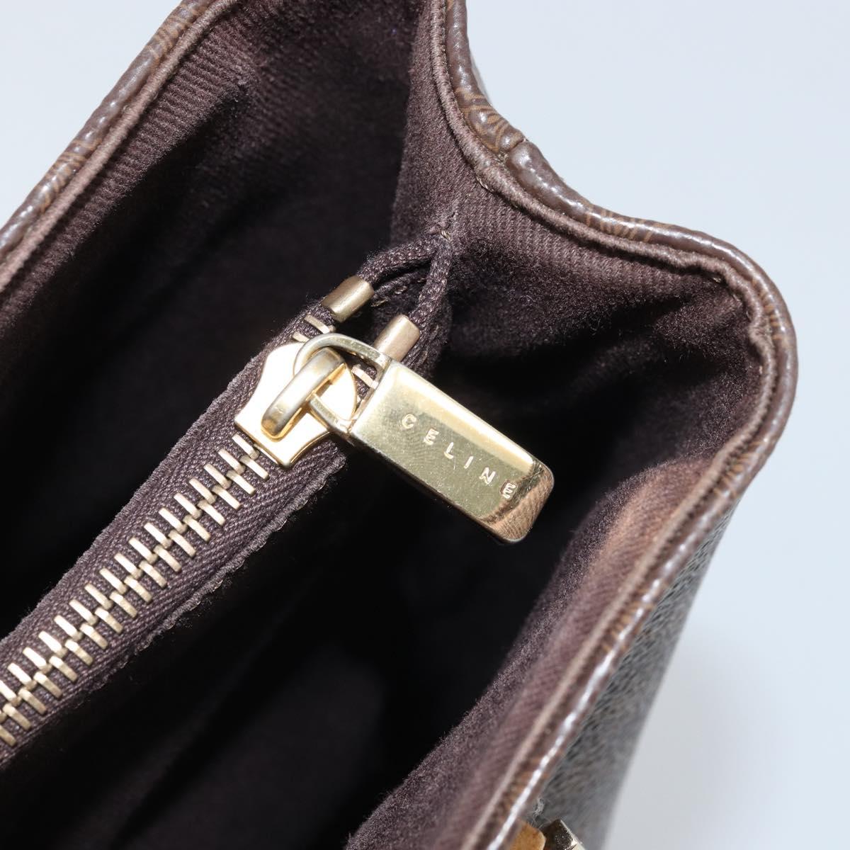 CELINE Macadam Canvas Tote Bag PVC Leather Brown Gold Auth BSZ496
