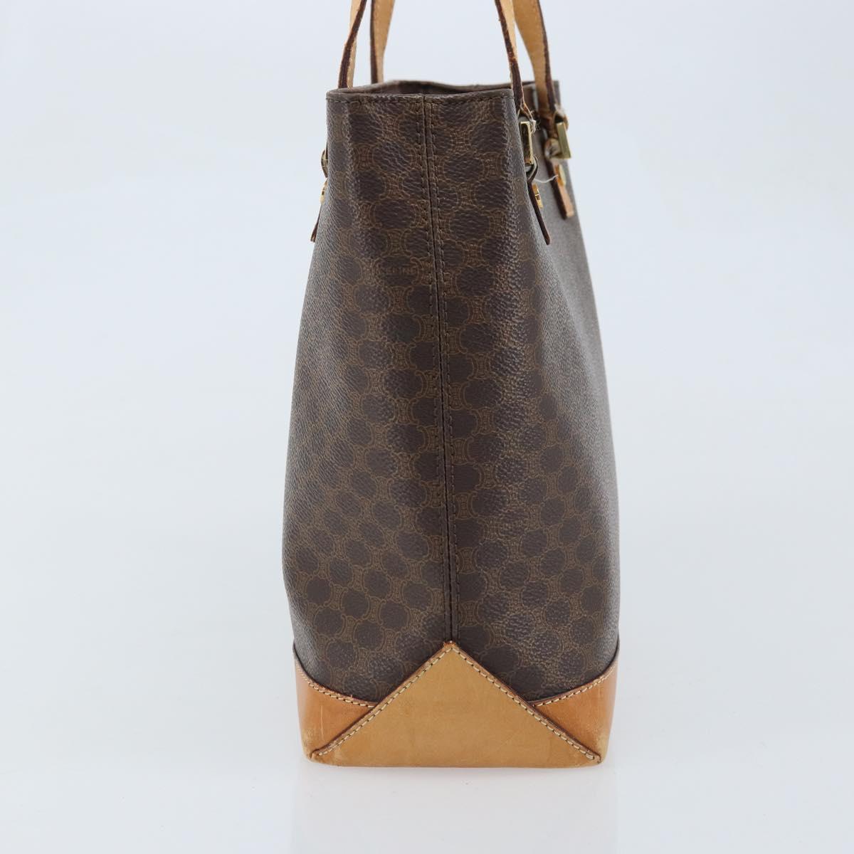 CELINE Macadam Canvas Tote Bag PVC Leather Brown Gold Auth BSZ496