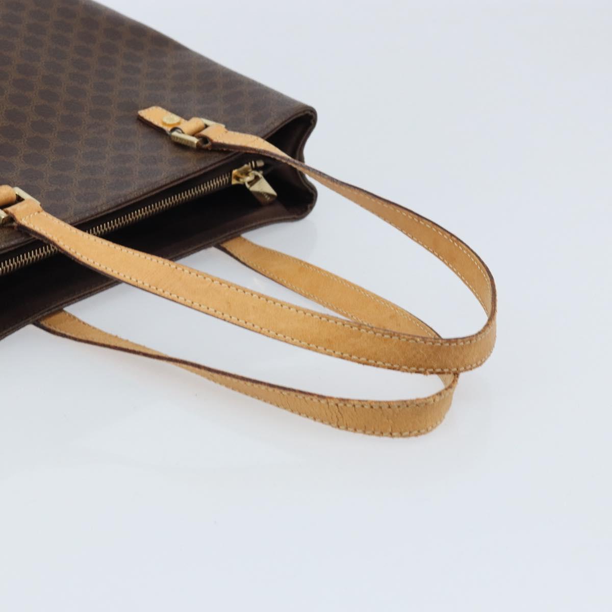 CELINE Macadam Canvas Tote Bag PVC Leather Brown Gold Auth BSZ496