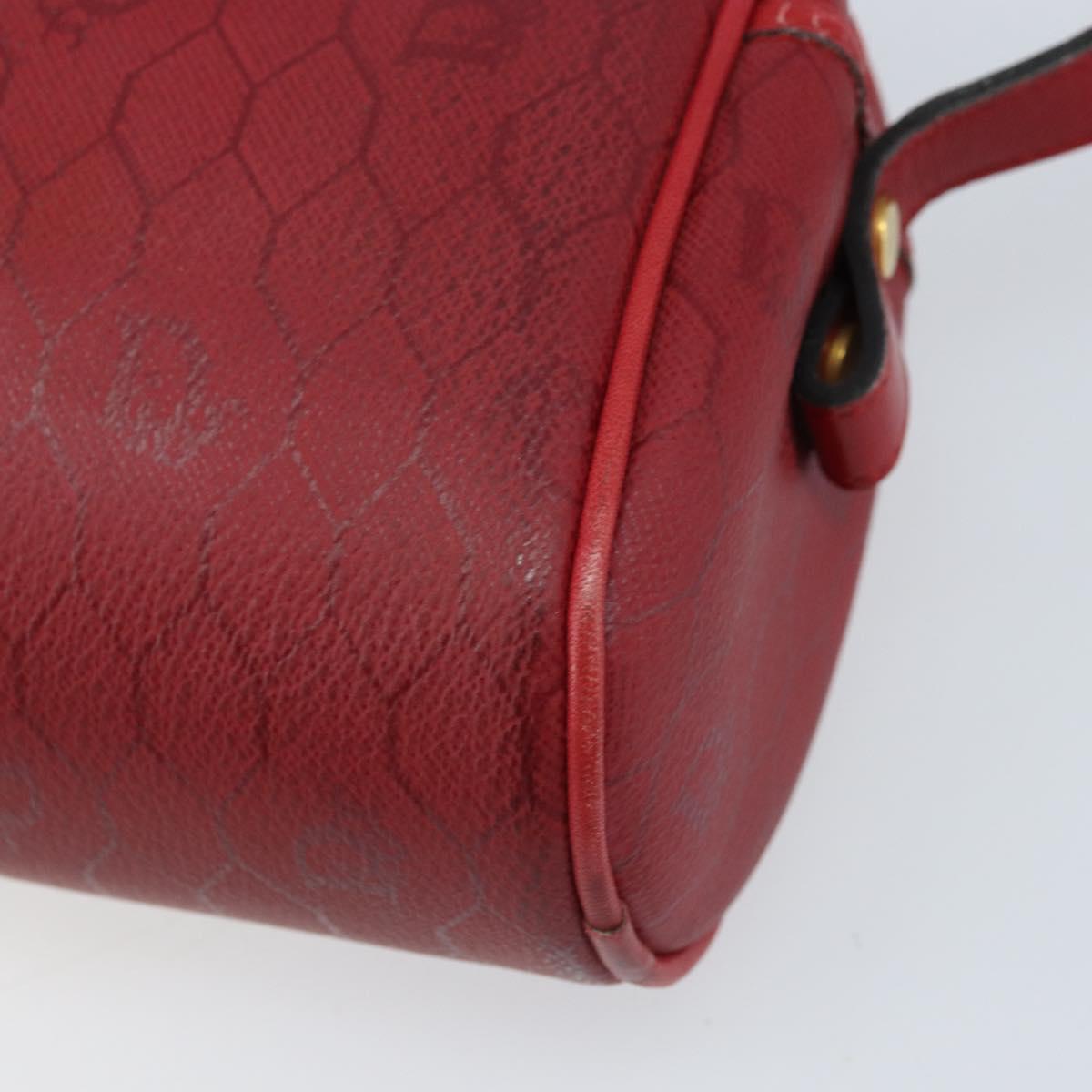 Christian Dior Honeycomb Canvas Shoulder Bag PVC Red Gold Auth BSZ497