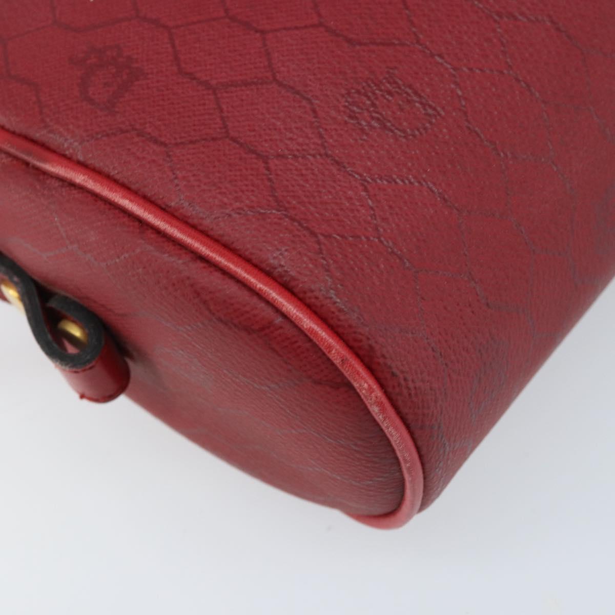 Christian Dior Honeycomb Canvas Shoulder Bag PVC Red Gold Auth BSZ497