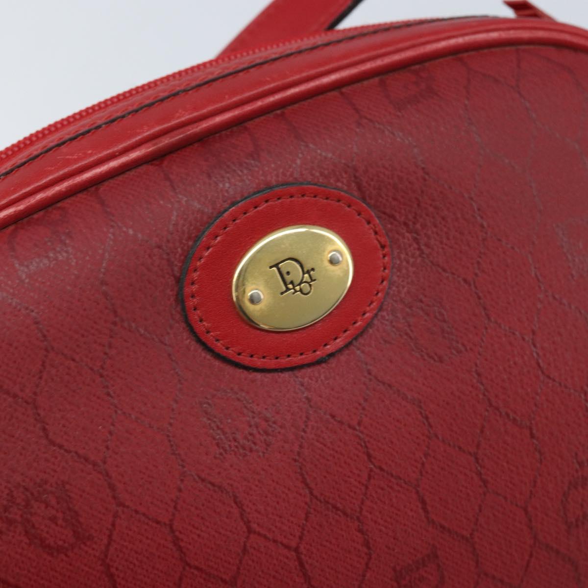 Christian Dior Honeycomb Canvas Shoulder Bag PVC Red Gold Auth BSZ497