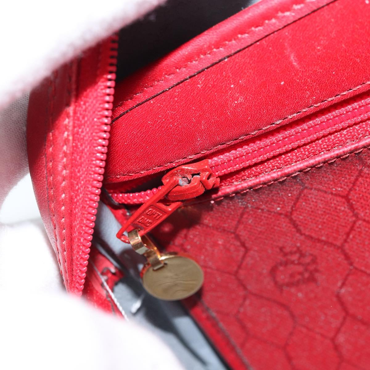 Christian Dior Honeycomb Canvas Shoulder Bag PVC Red Gold Auth BSZ497