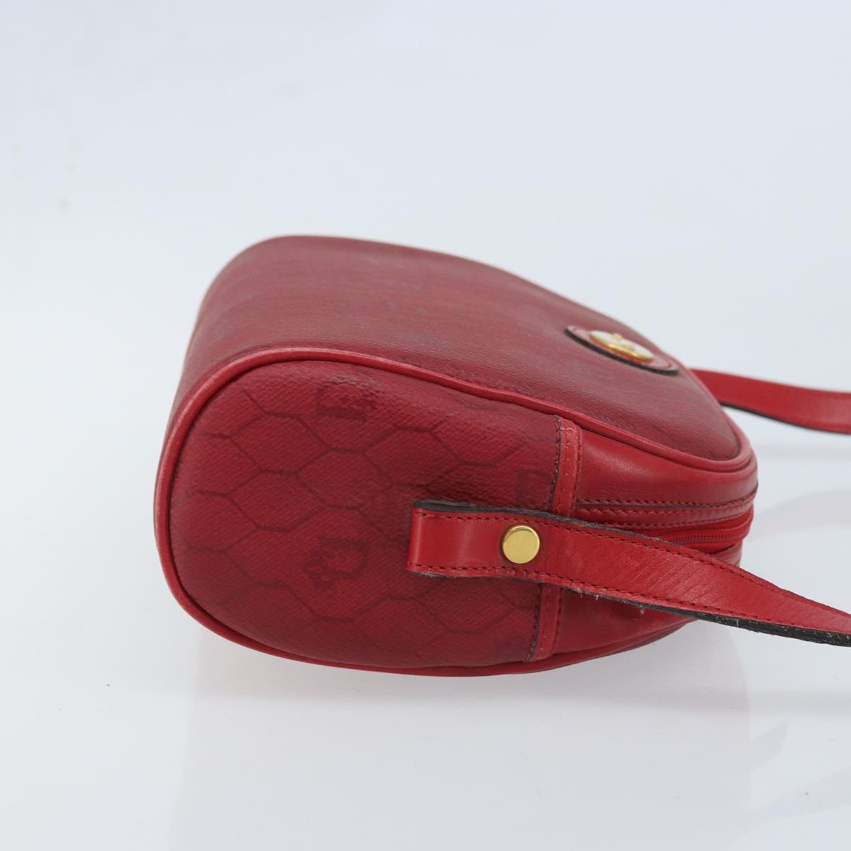 Christian Dior Honeycomb Canvas Shoulder Bag PVC Red Gold Auth BSZ497