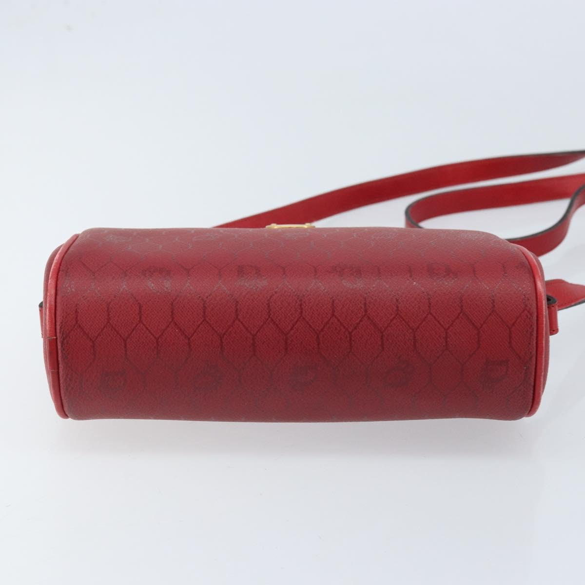 Christian Dior Honeycomb Canvas Shoulder Bag PVC Red Gold Auth BSZ497