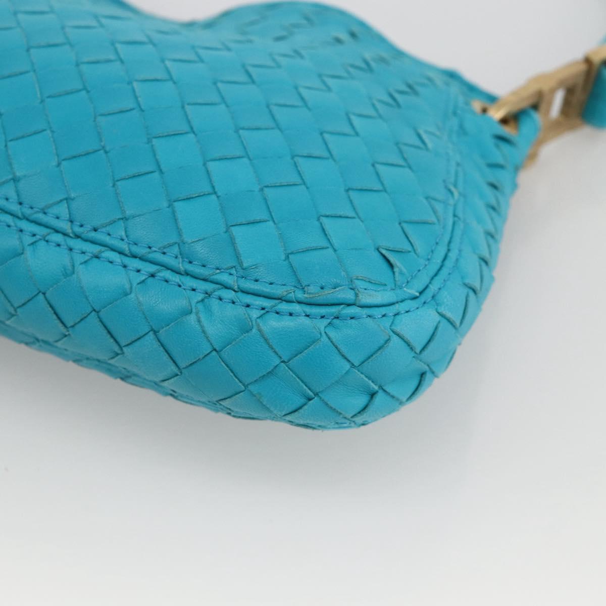 BOTTEGA VENETA INTRECCIATO Shoulder Bag Leather Turquoise Blue Gold Auth BSZ499A