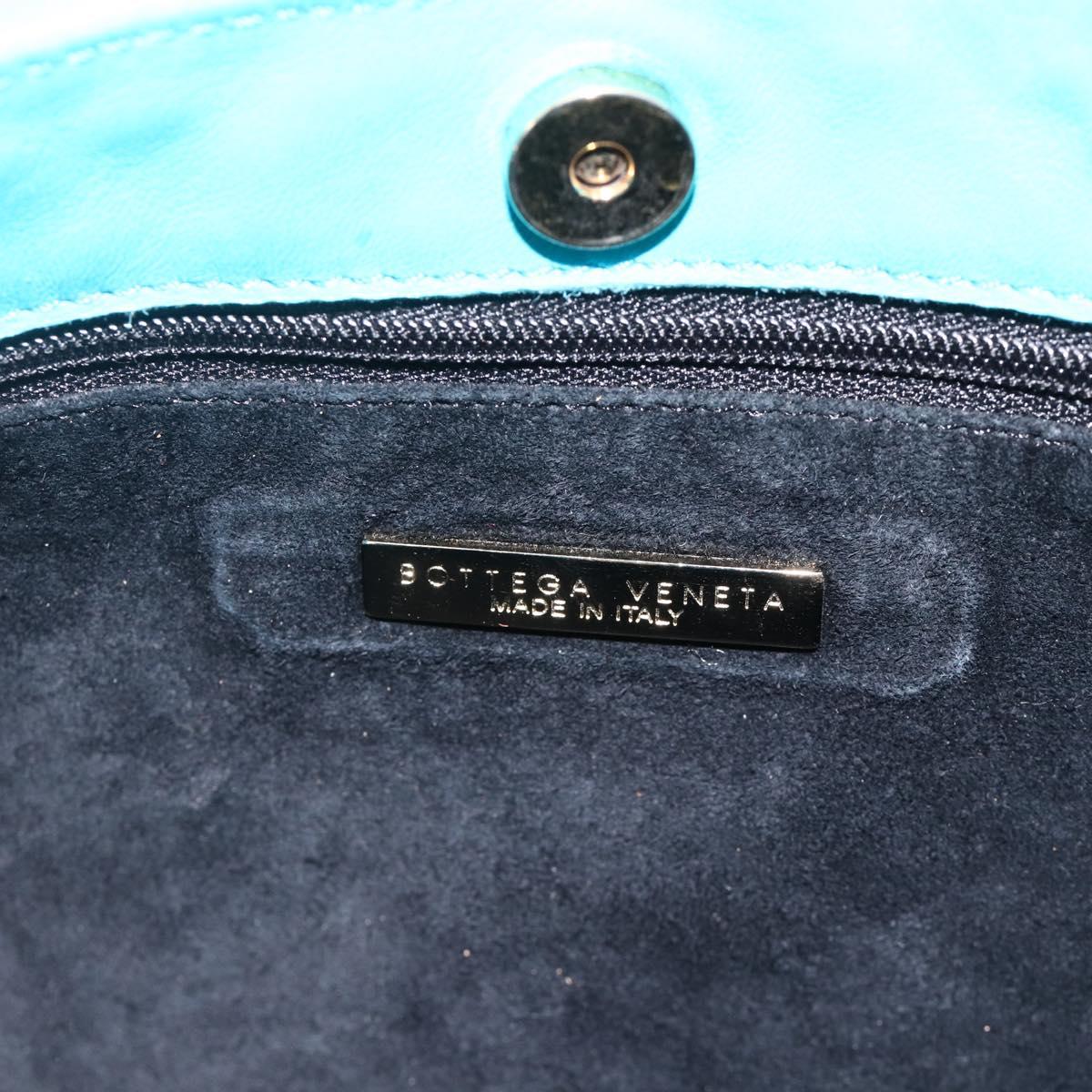 BOTTEGA VENETA INTRECCIATO Shoulder Bag Leather Turquoise Blue Gold Auth BSZ499A