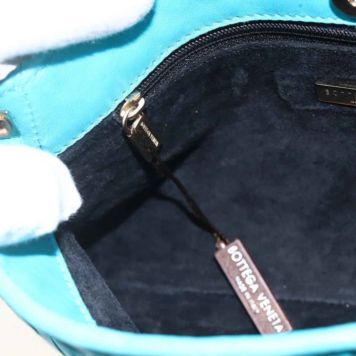 BOTTEGA VENETA INTRECCIATO Shoulder Bag Leather Turquoise Blue Gold Auth BSZ499A