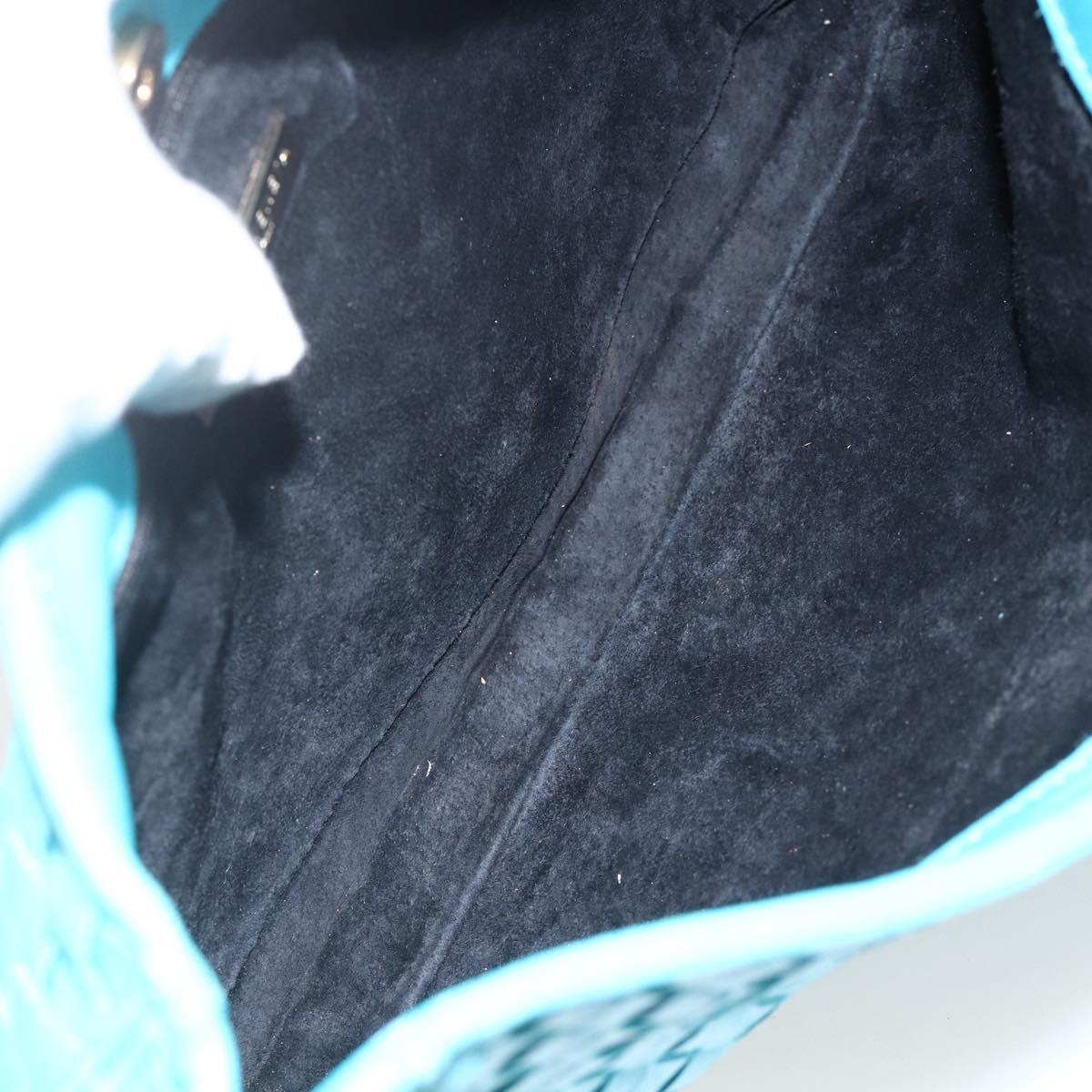 BOTTEGA VENETA INTRECCIATO Shoulder Bag Leather Turquoise Blue Gold Auth BSZ499A