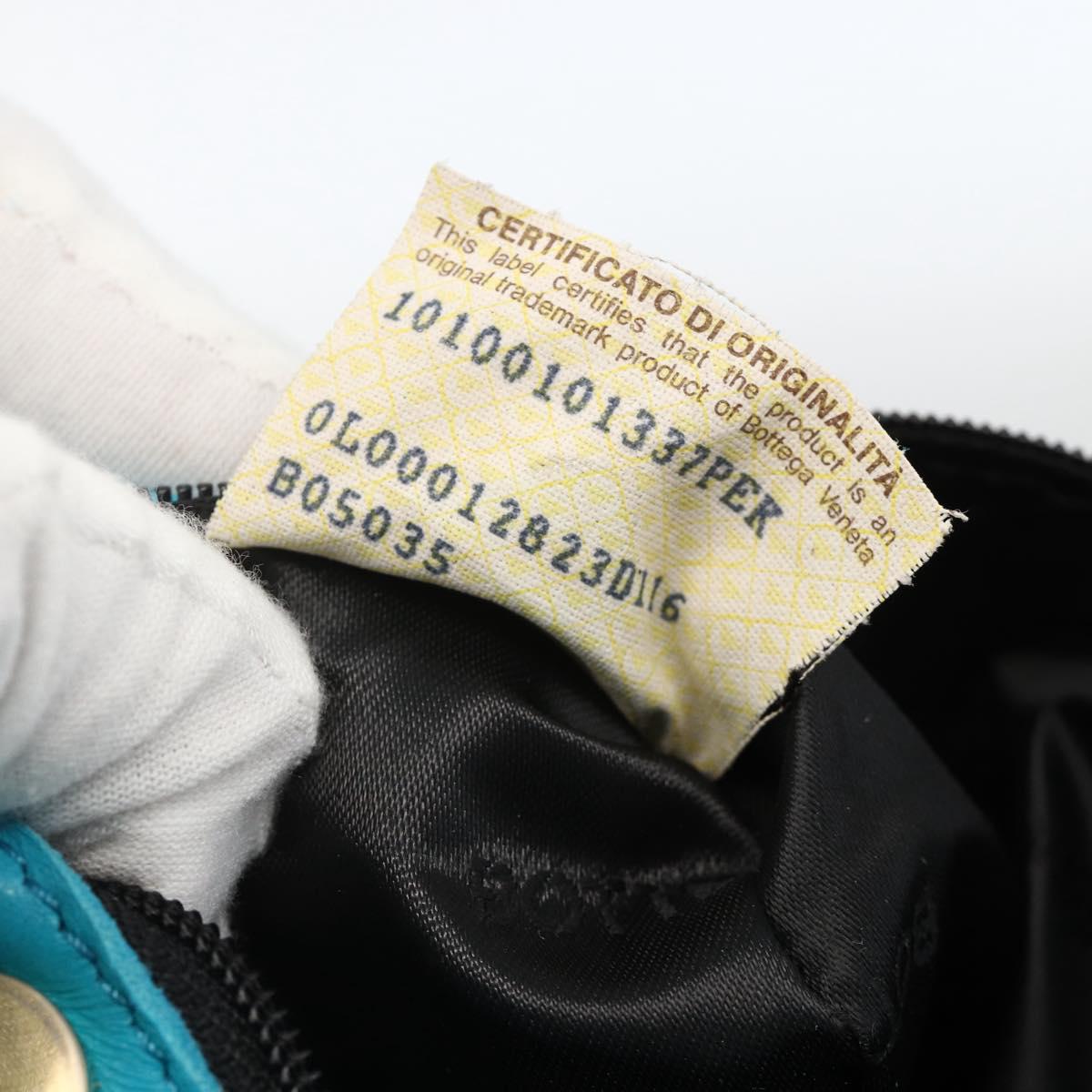 BOTTEGA VENETA INTRECCIATO Shoulder Bag Leather Turquoise Blue Gold Auth BSZ499A