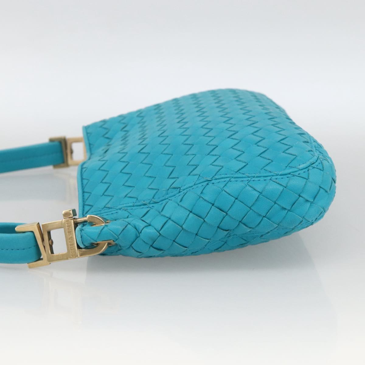 BOTTEGA VENETA INTRECCIATO Shoulder Bag Leather Turquoise Blue Gold Auth BSZ499A