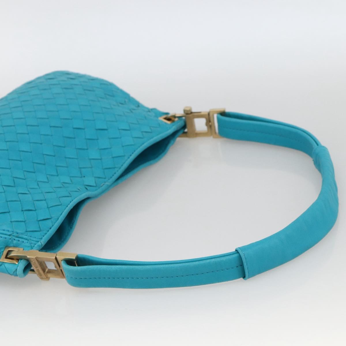 BOTTEGA VENETA INTRECCIATO Shoulder Bag Leather Turquoise Blue Gold Auth BSZ499A