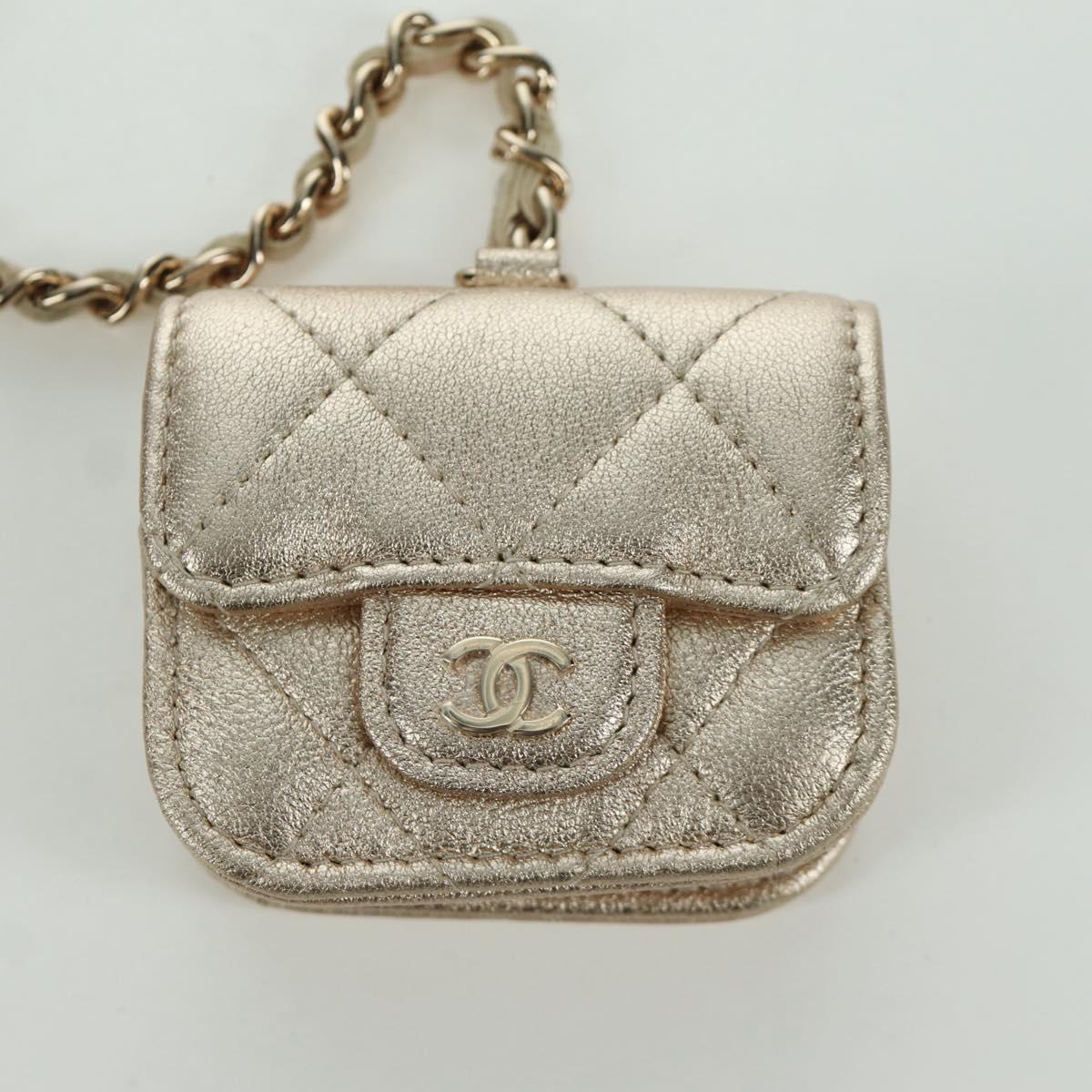 CHANEL Matelasse Air Pods Case & Coin Purse Lamb Skin Gold CC Auth BSZ503SAM