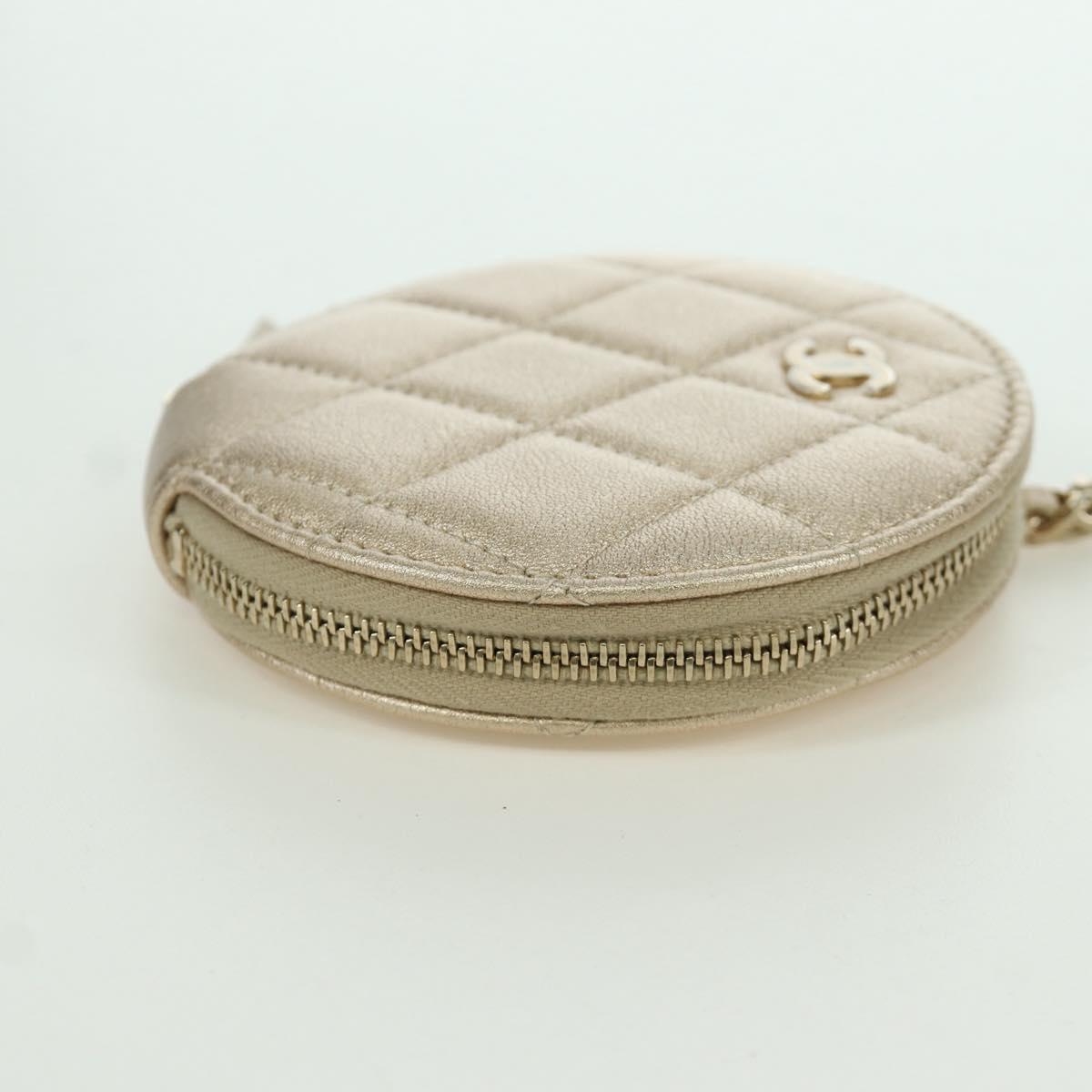 CHANEL Matelasse Air Pods Case & Coin Purse Lamb Skin Gold CC Auth BSZ503SAM