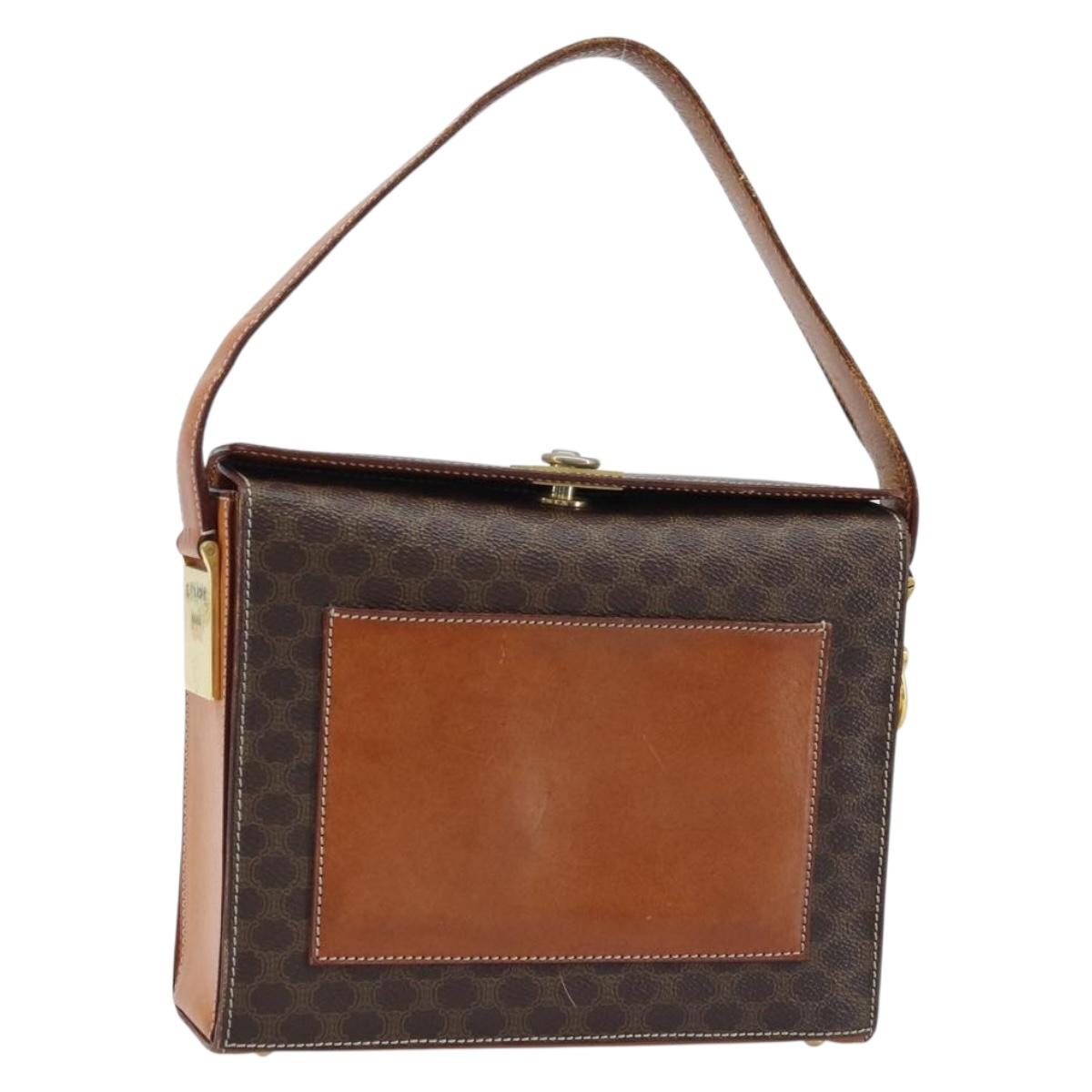 CELINE Macadam Canvas Shoulder Bag PVC Leather Brown Gold Auth BSZ507