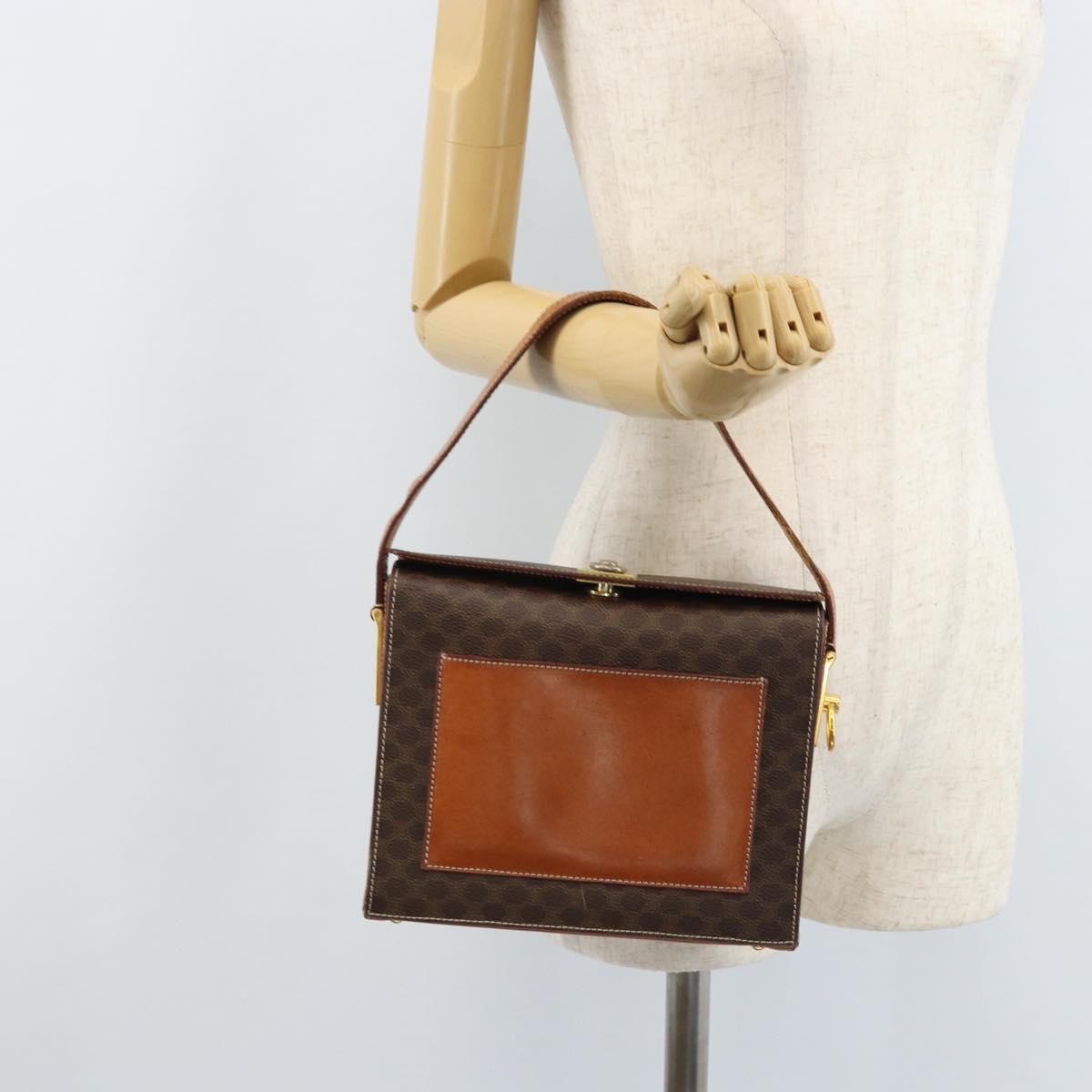 CELINE Macadam Canvas Shoulder Bag PVC Leather Brown Gold Auth BSZ507