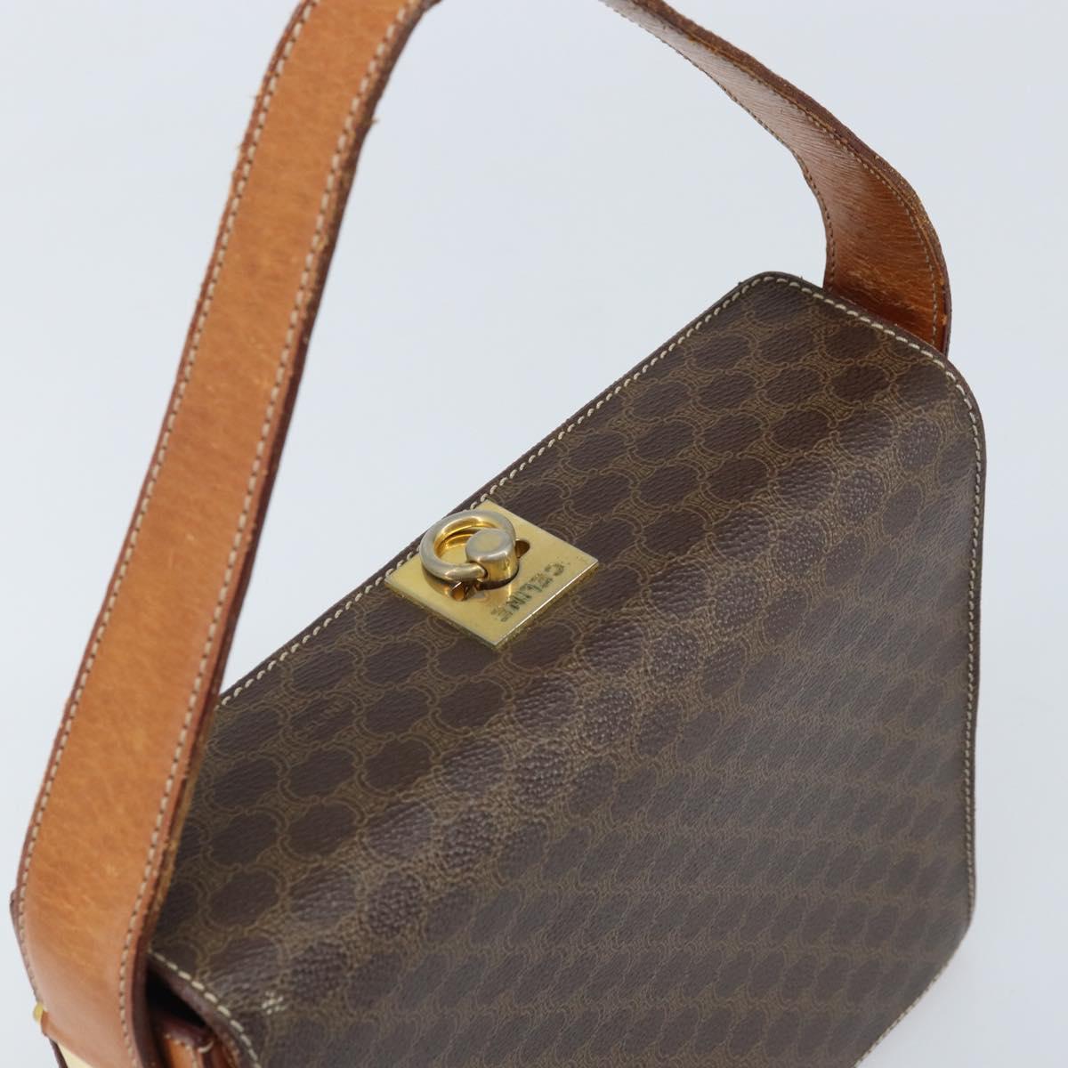 CELINE Macadam Canvas Shoulder Bag PVC Leather Brown Gold Auth BSZ507