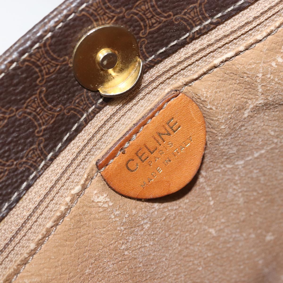 CELINE Macadam Canvas Hand Bag PVC Leather Brown Gold Auth BSZ508