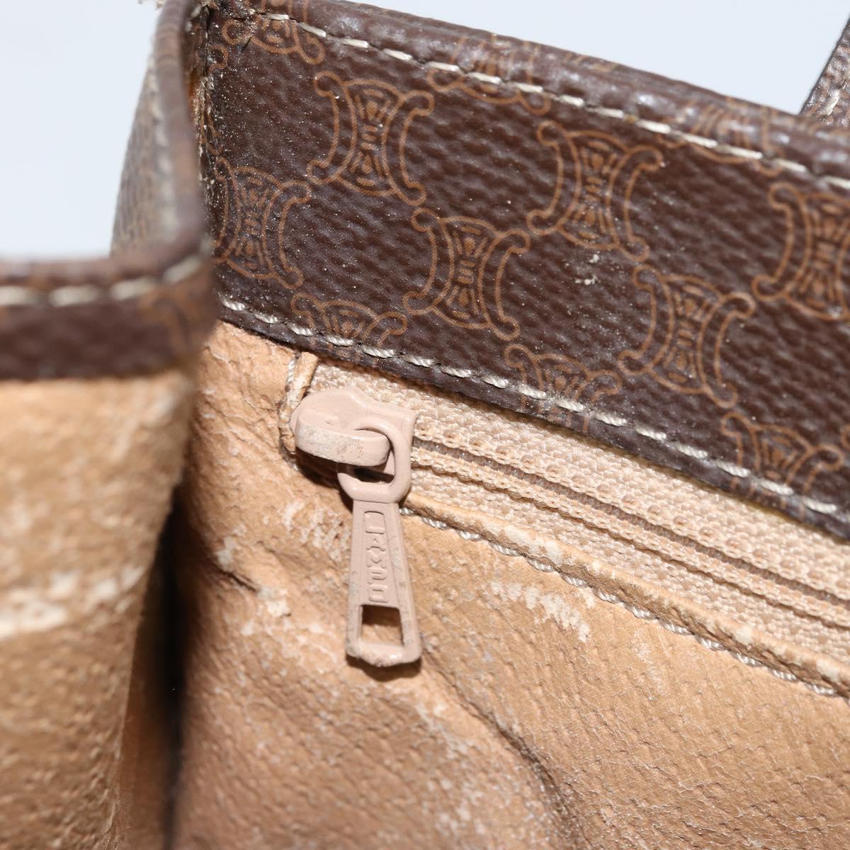 CELINE Macadam Canvas Hand Bag PVC Leather Brown Gold Auth BSZ508