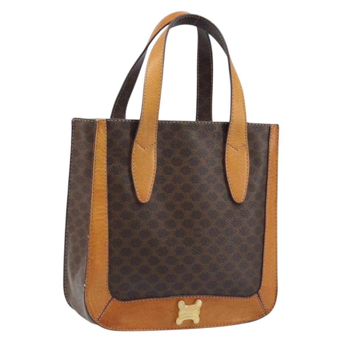 CELINE Macadam Canvas Hand Bag PVC Leather Brown Gold Auth BSZ508