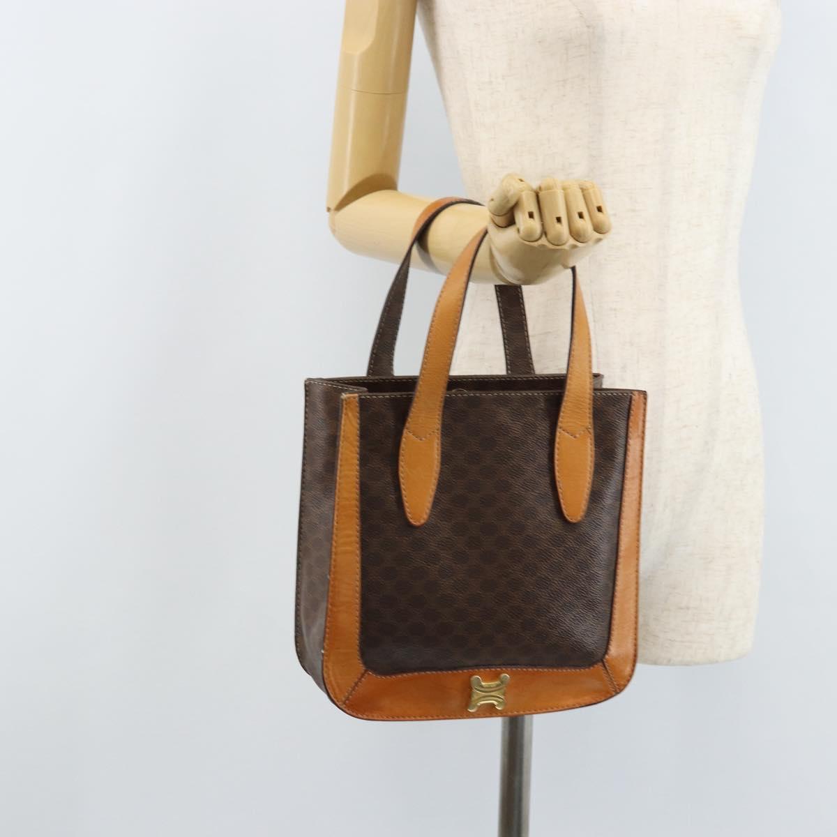 CELINE Macadam Canvas Hand Bag PVC Leather Brown Gold Auth BSZ508