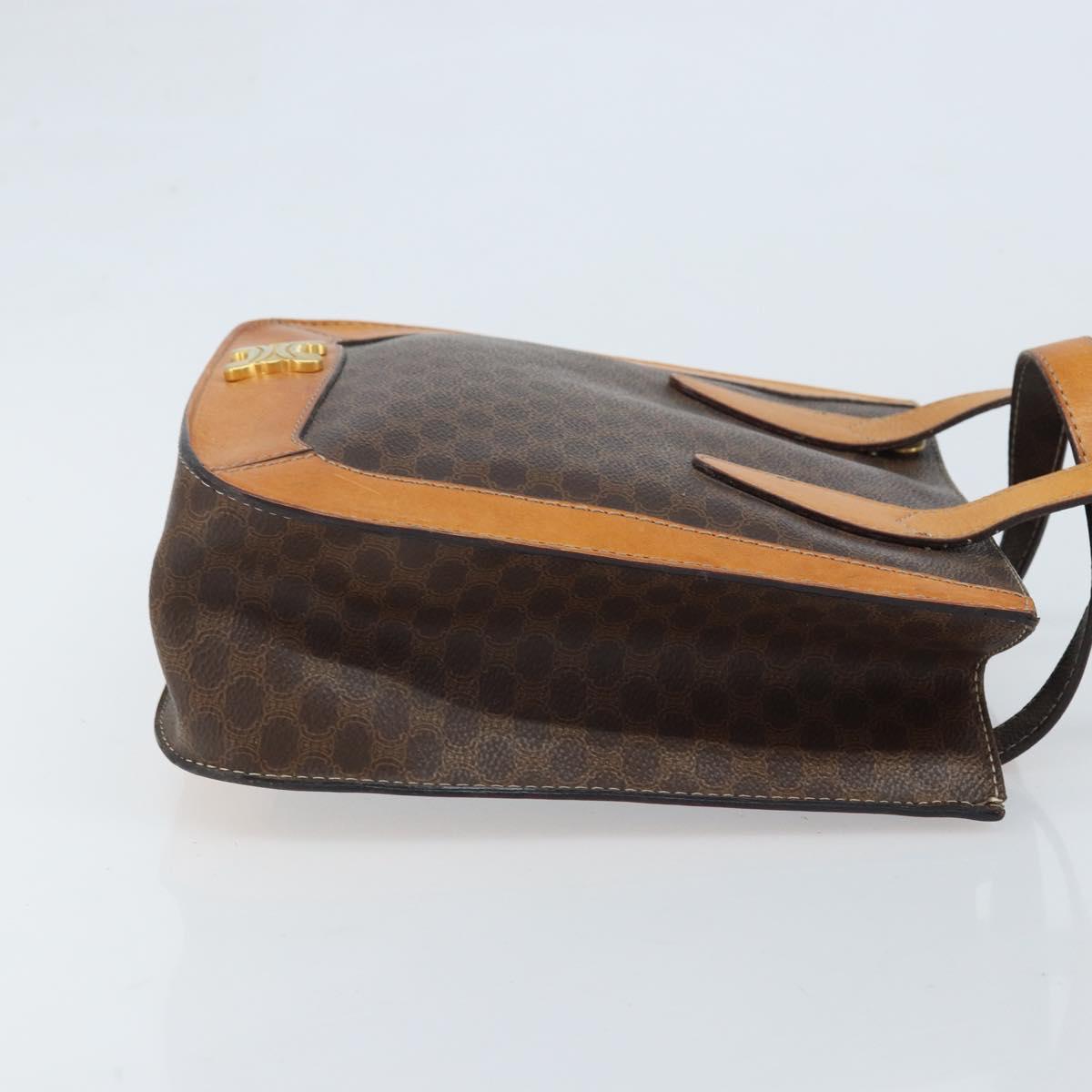 CELINE Macadam Canvas Hand Bag PVC Leather Brown Gold Auth BSZ508