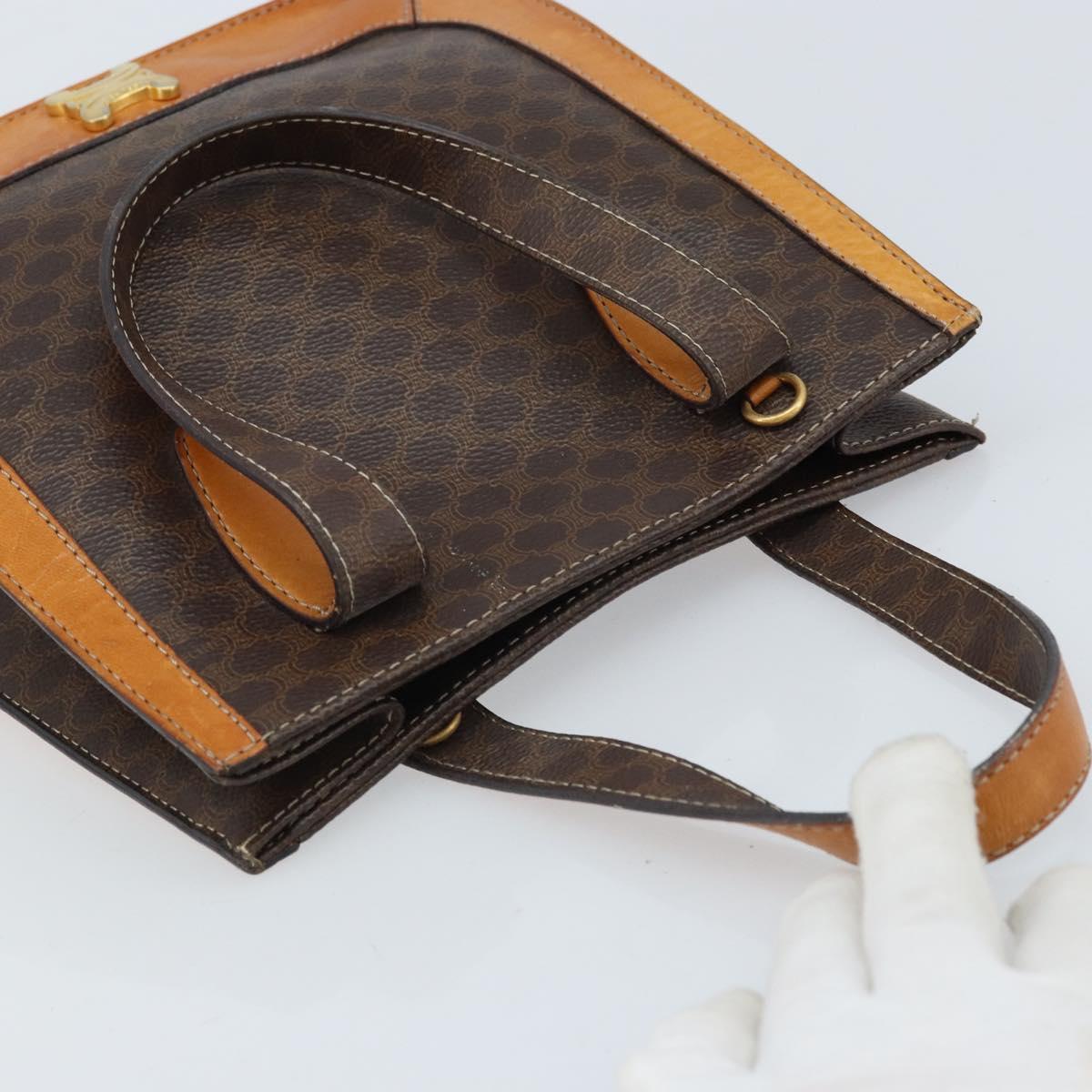 CELINE Macadam Canvas Hand Bag PVC Leather Brown Gold Auth BSZ508