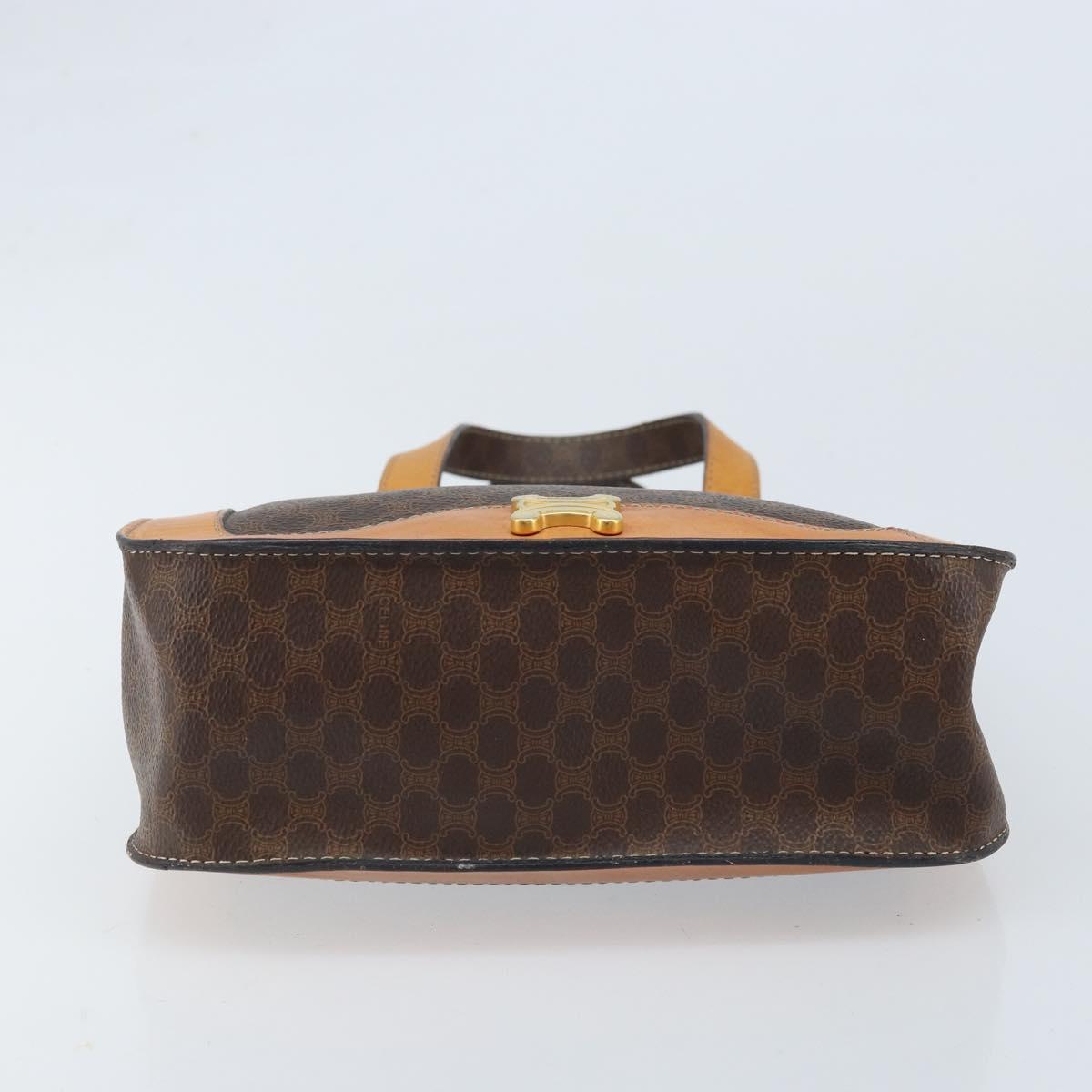 CELINE Macadam Canvas Hand Bag PVC Leather Brown Gold Auth BSZ508