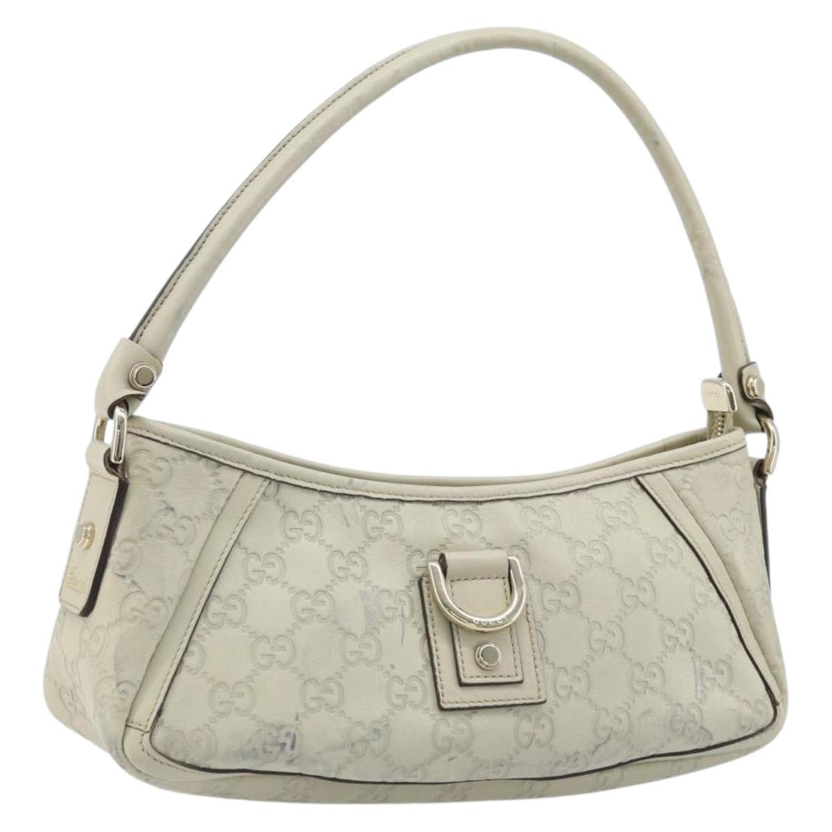 GUCCI GG Canvas Guccissima Abbey Hand Bag Leather Ivory Gold 130939 Auth BSZ532A