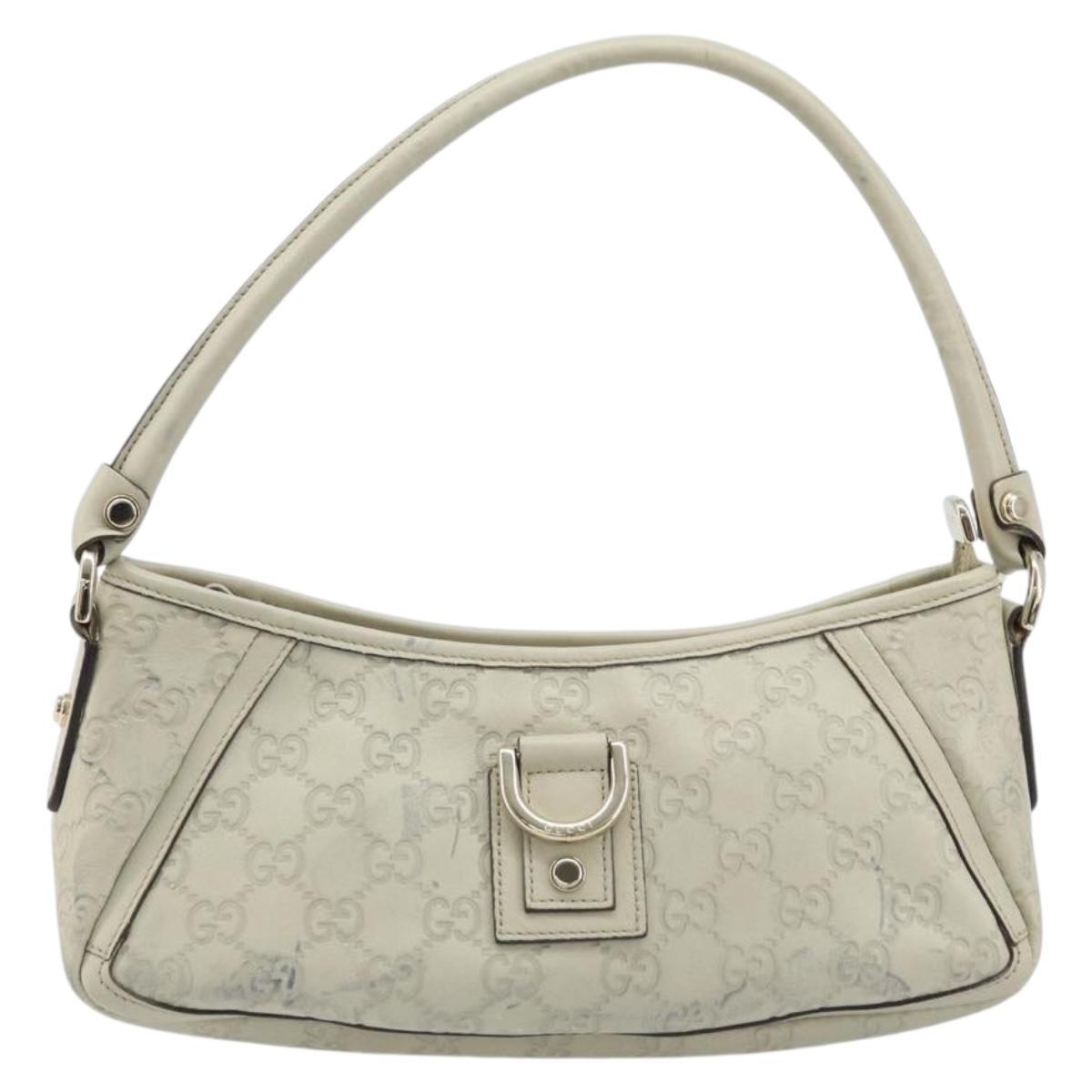 GUCCI GG Canvas Guccissima Abbey Hand Bag Leather Ivory Gold 130939 Auth BSZ532A