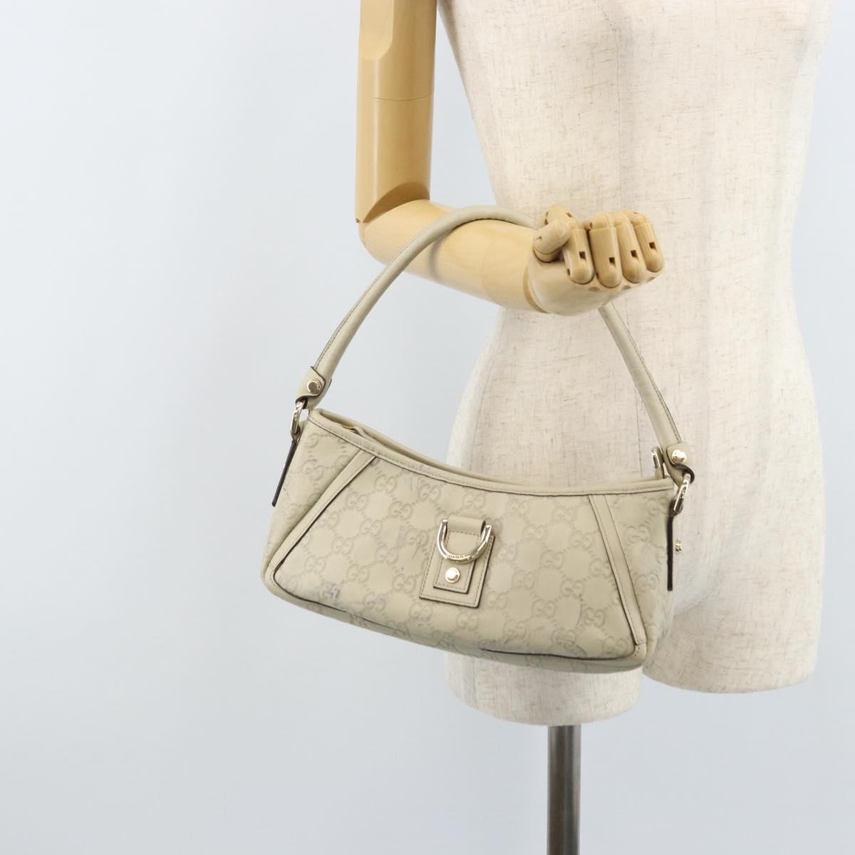 GUCCI GG Canvas Guccissima Abbey Hand Bag Leather Ivory Gold 130939 Auth BSZ532A