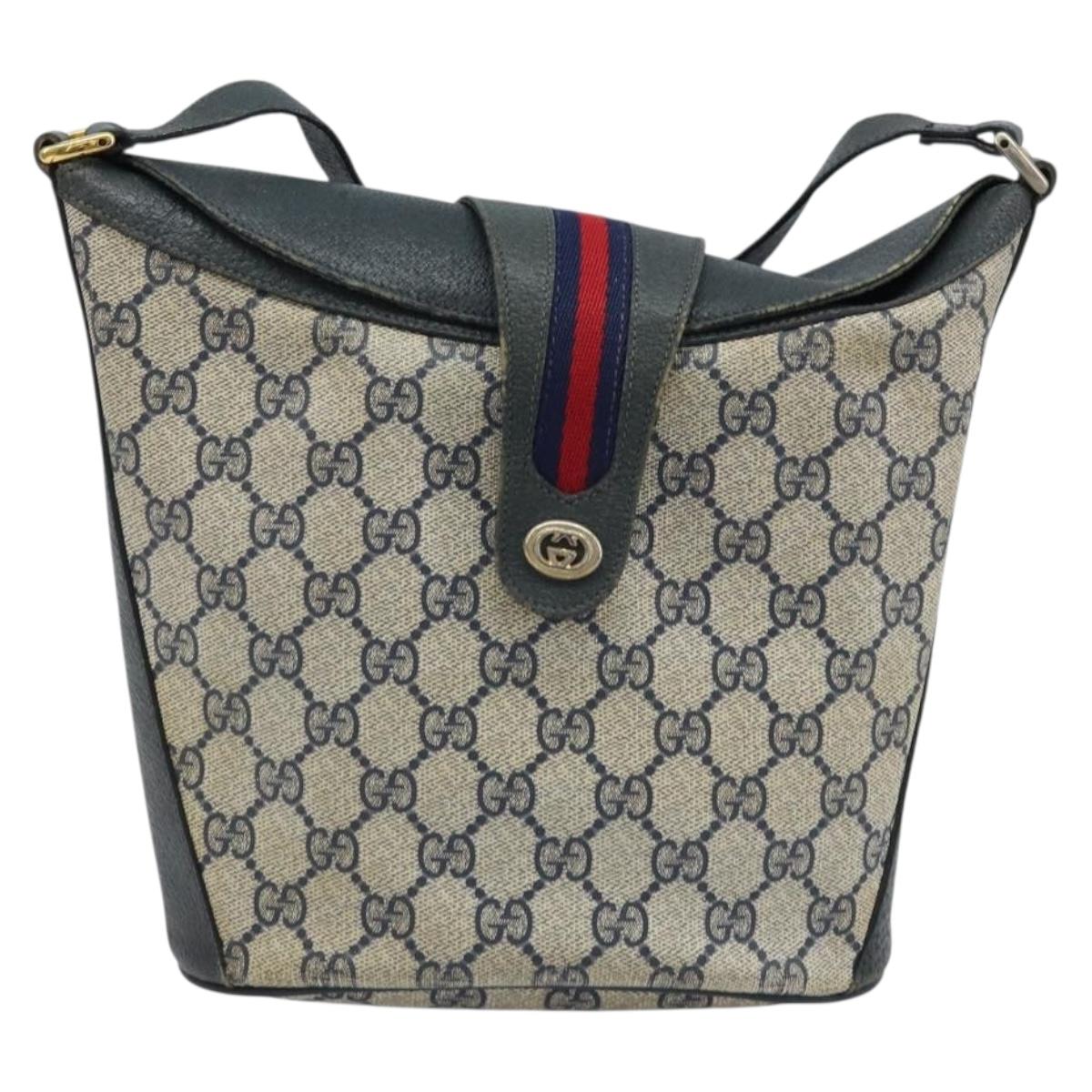 GUCCI GG Supreme Sherry Line Shoulder Bag PVC Navy Gold 904 02 081 Auth BSZ533