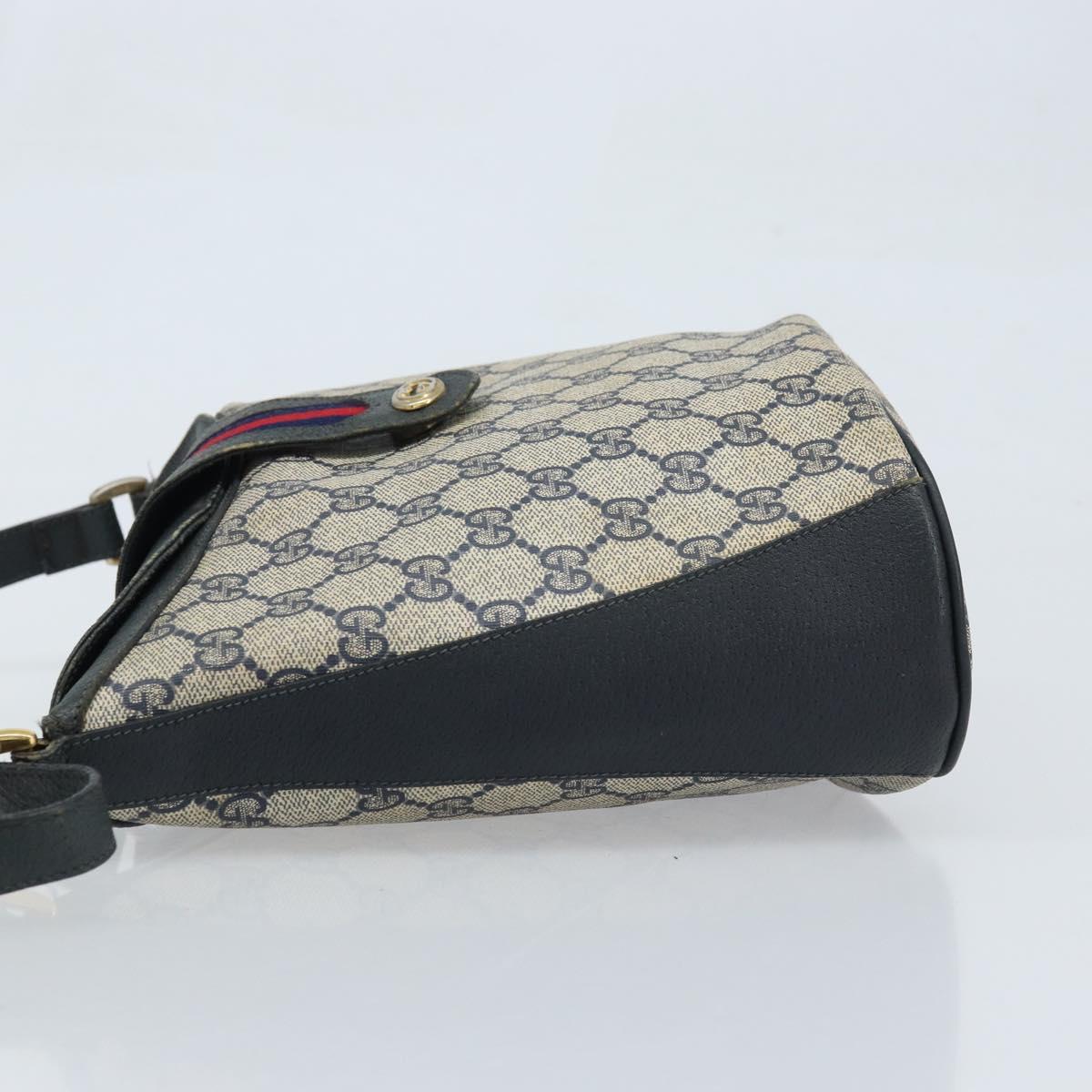 GUCCI GG Supreme Sherry Line Shoulder Bag PVC Navy Gold 904 02 081 Auth BSZ533