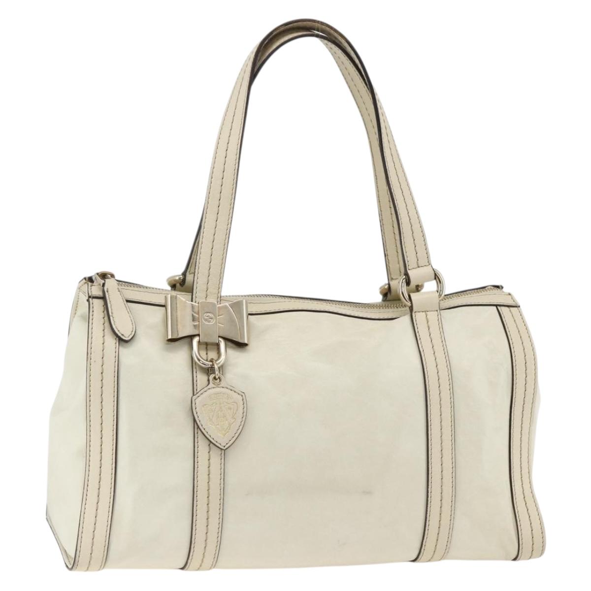 GUCCI Ribbon Hand Bag Leather Ivory Gold 181490 Auth BSZ534A