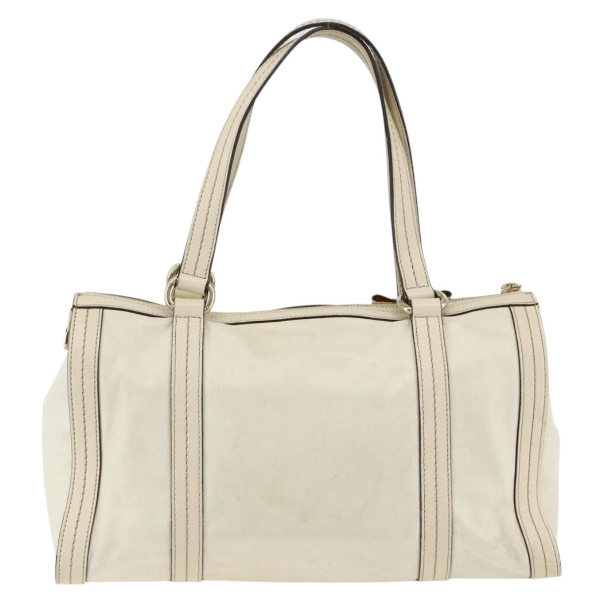 GUCCI Ribbon Hand Bag Leather Ivory Gold 181490 Auth BSZ534A