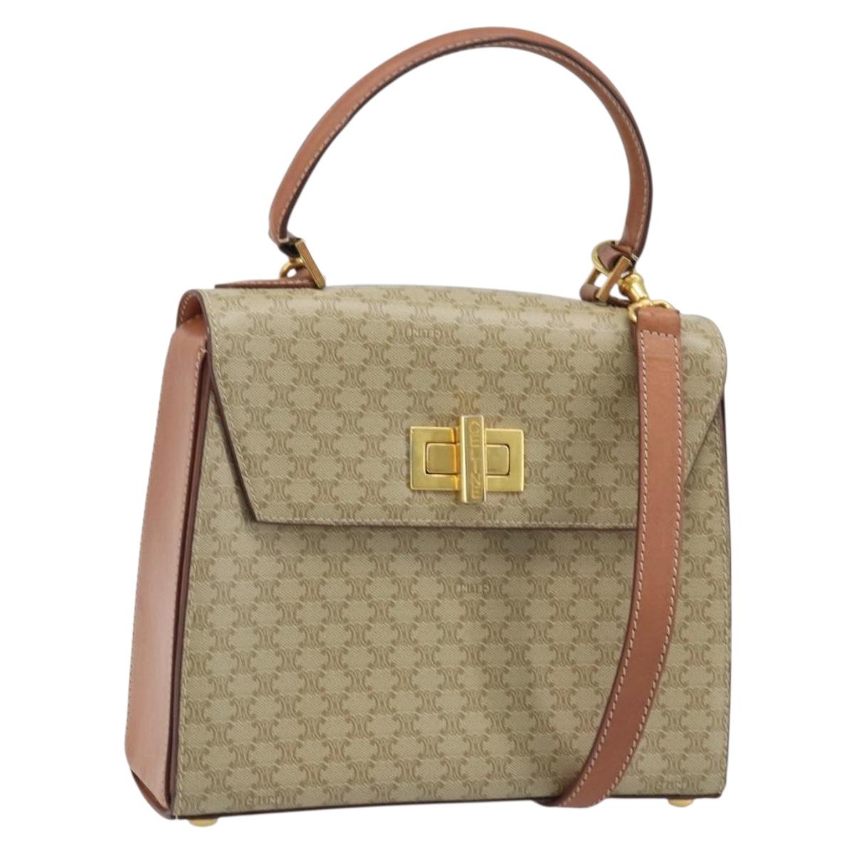 CELINE Macadam Canvas Hand Bag PVC 2way Beige Gold Auth BSZ537A