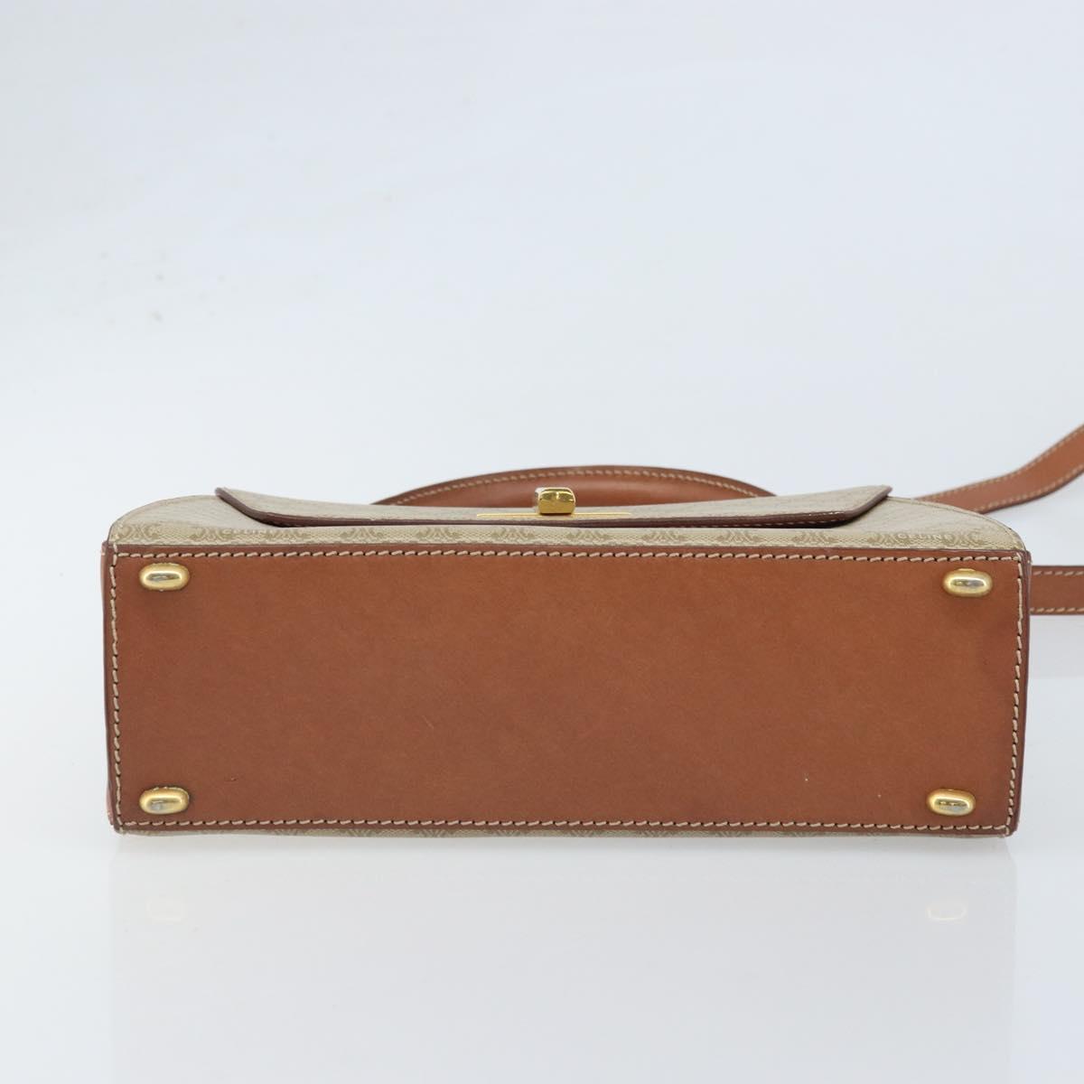 CELINE Macadam Canvas Hand Bag PVC 2way Beige Gold Auth BSZ537A
