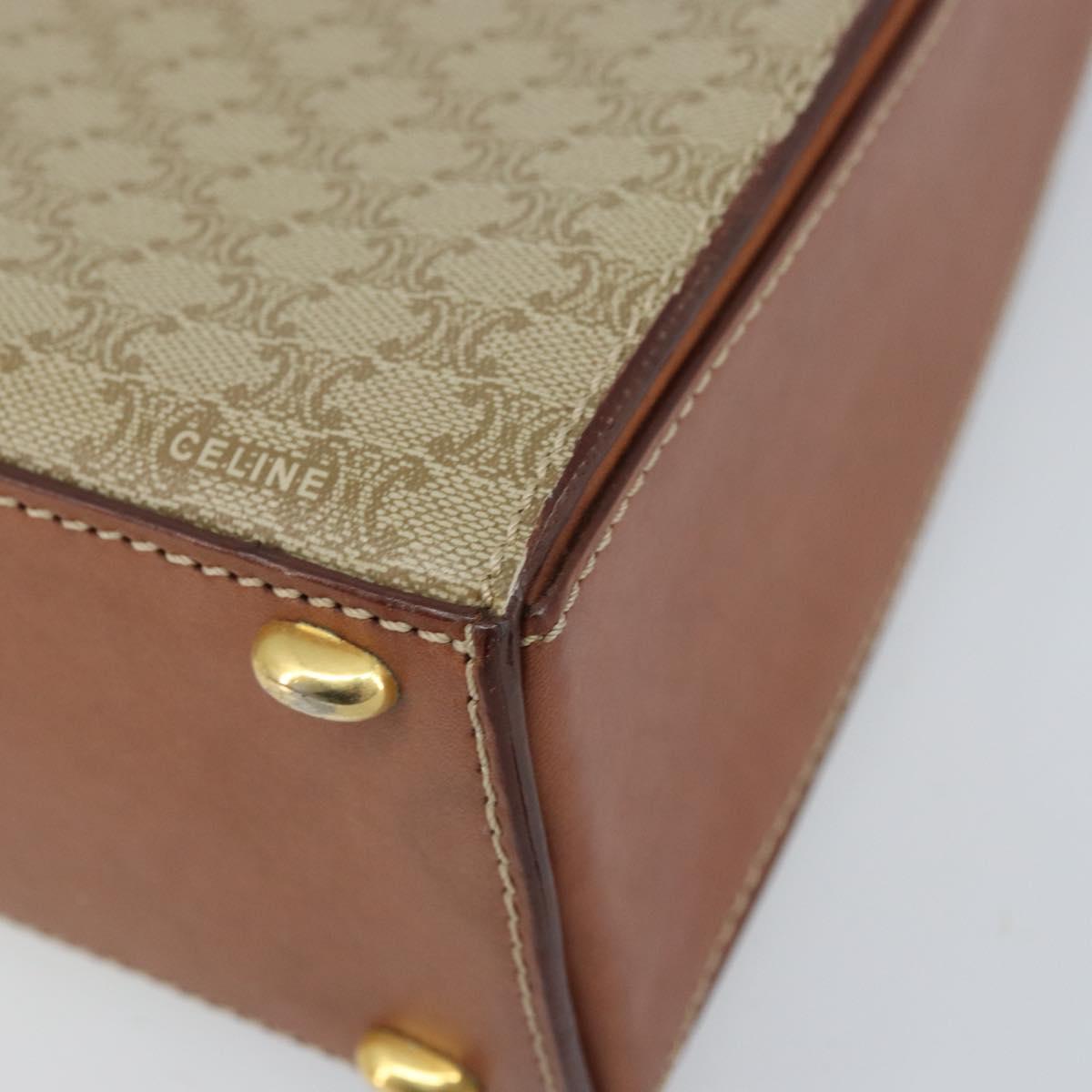 CELINE Macadam Canvas Hand Bag PVC 2way Beige Gold Auth BSZ537A
