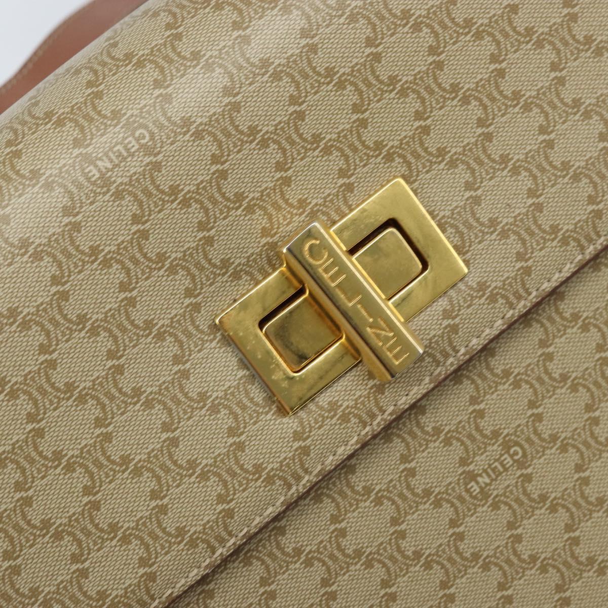 CELINE Macadam Canvas Hand Bag PVC 2way Beige Gold Auth BSZ537A