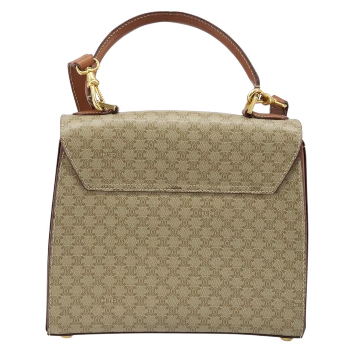 CELINE Macadam Canvas Hand Bag PVC 2way Beige Gold Auth BSZ537A